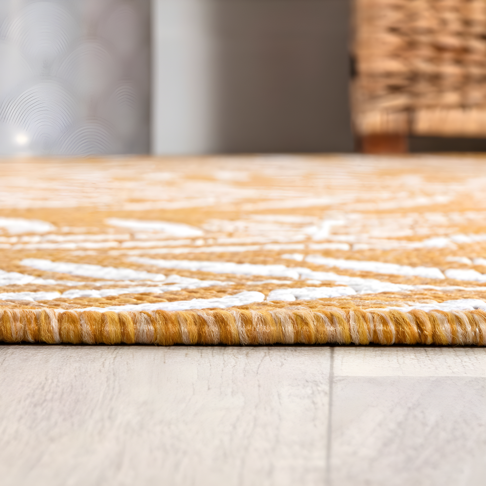 2' x 10' Nevis Palm Frond Indoor/Outdoor Runner Rug, Yellow/Cream - JONATHAN Y