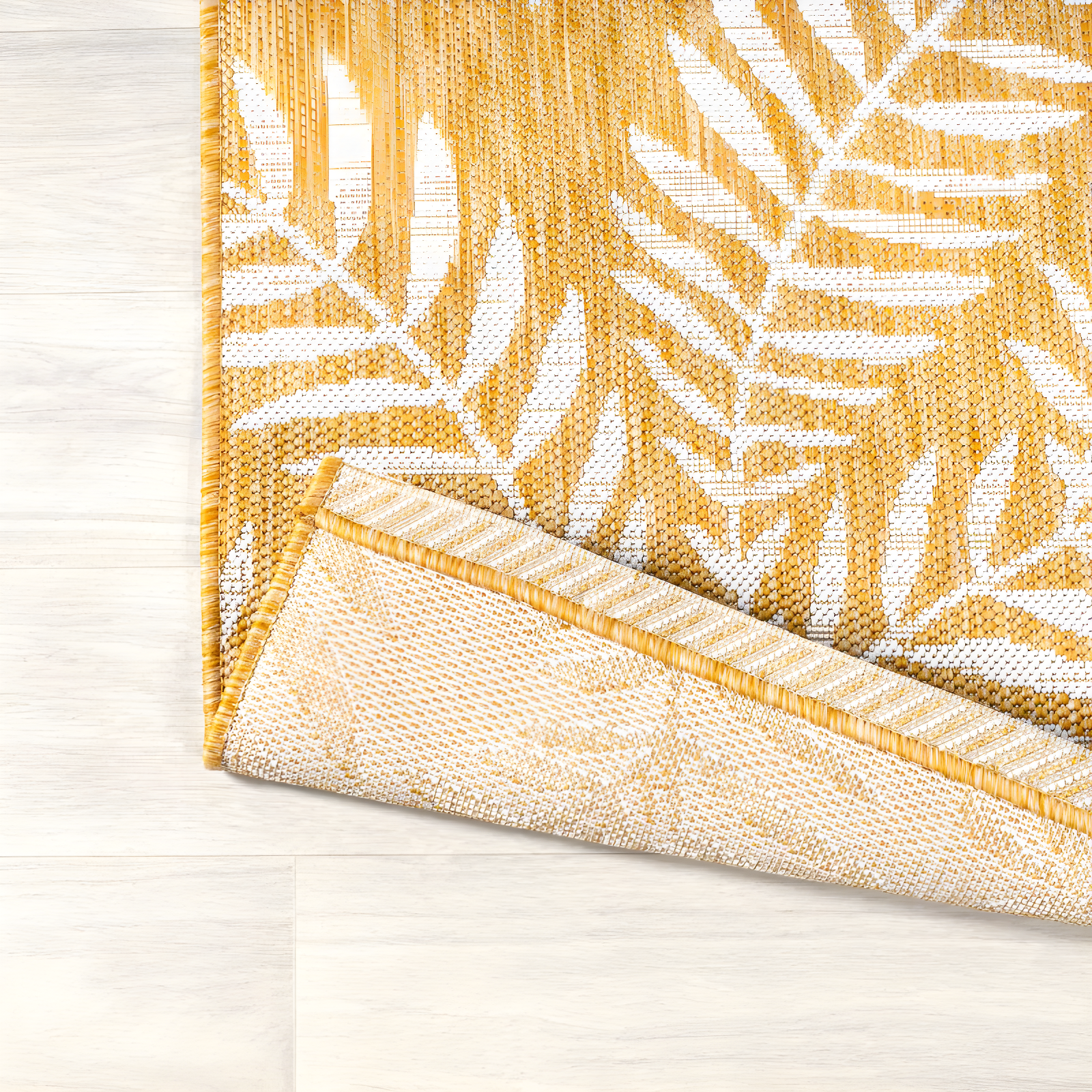 2' x 10' Nevis Palm Frond Indoor/Outdoor Runner Rug, Yellow/Cream - JONATHAN Y