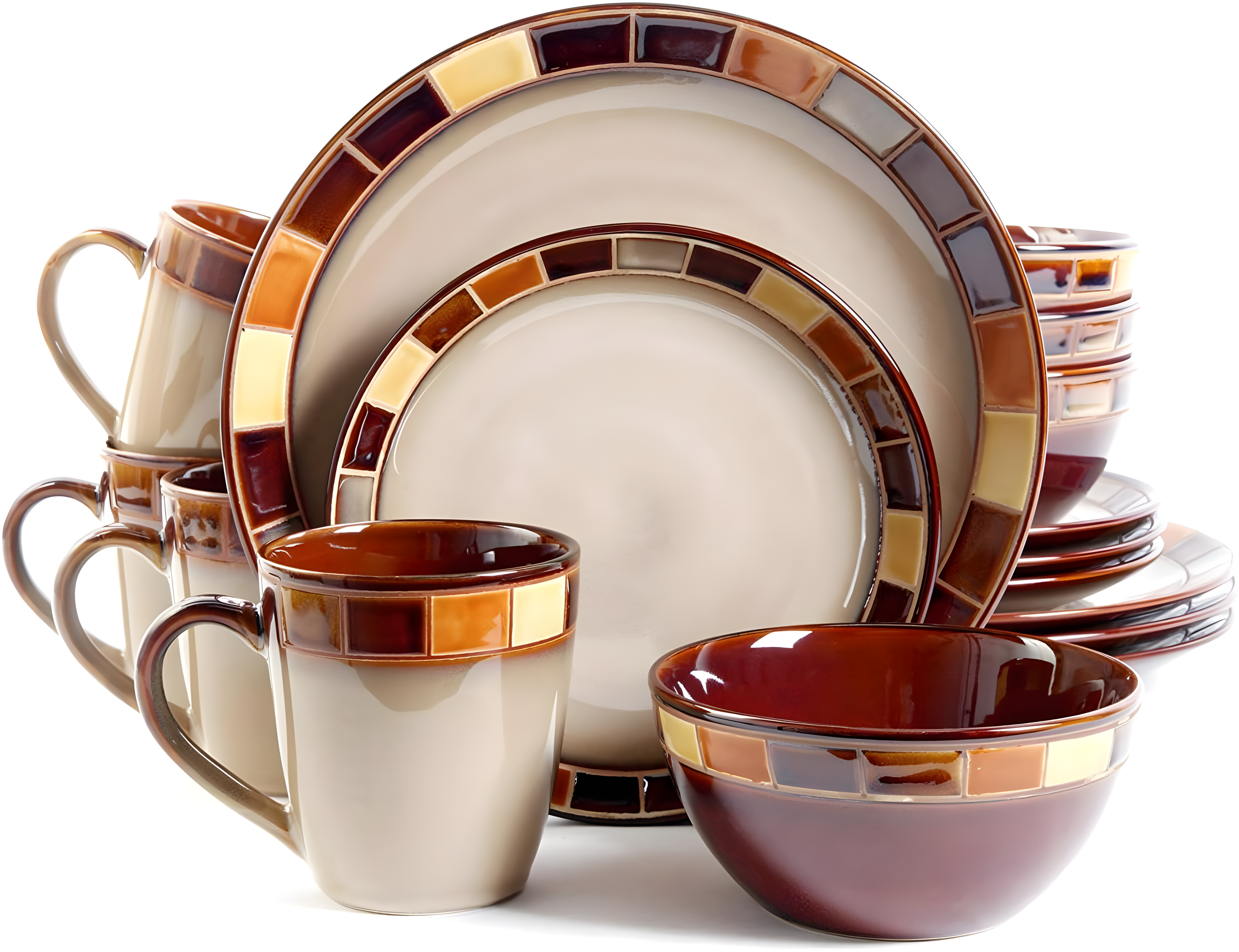 Gibson Elite Casa Estebana 16 Piece Dinnerware Plates, Bowls, & Mugs Set, Cream
