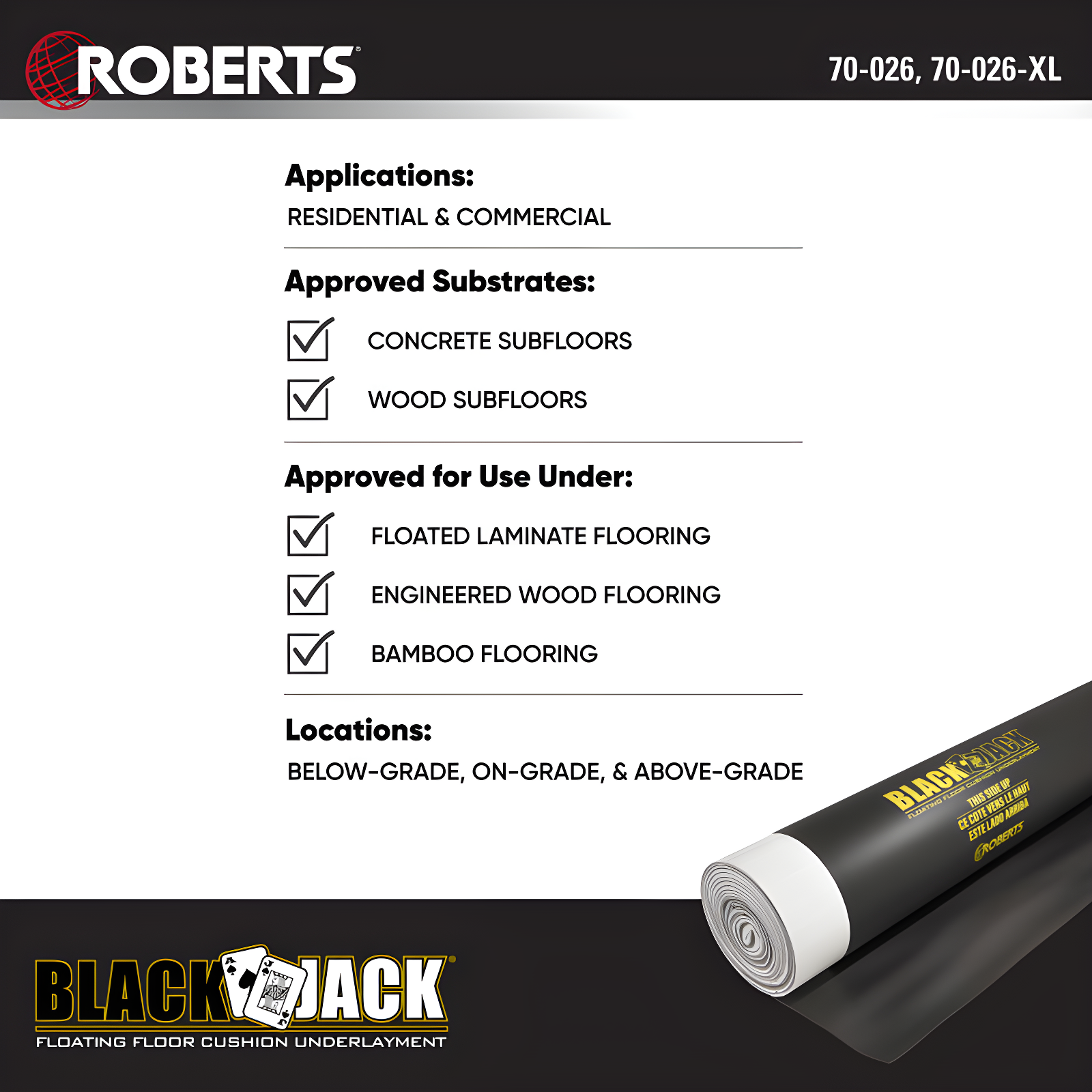 QEP ROBERTS Black Jack Underlayment - 100 sq. ft. Roll - 43" x 28' x 2.5 mm
