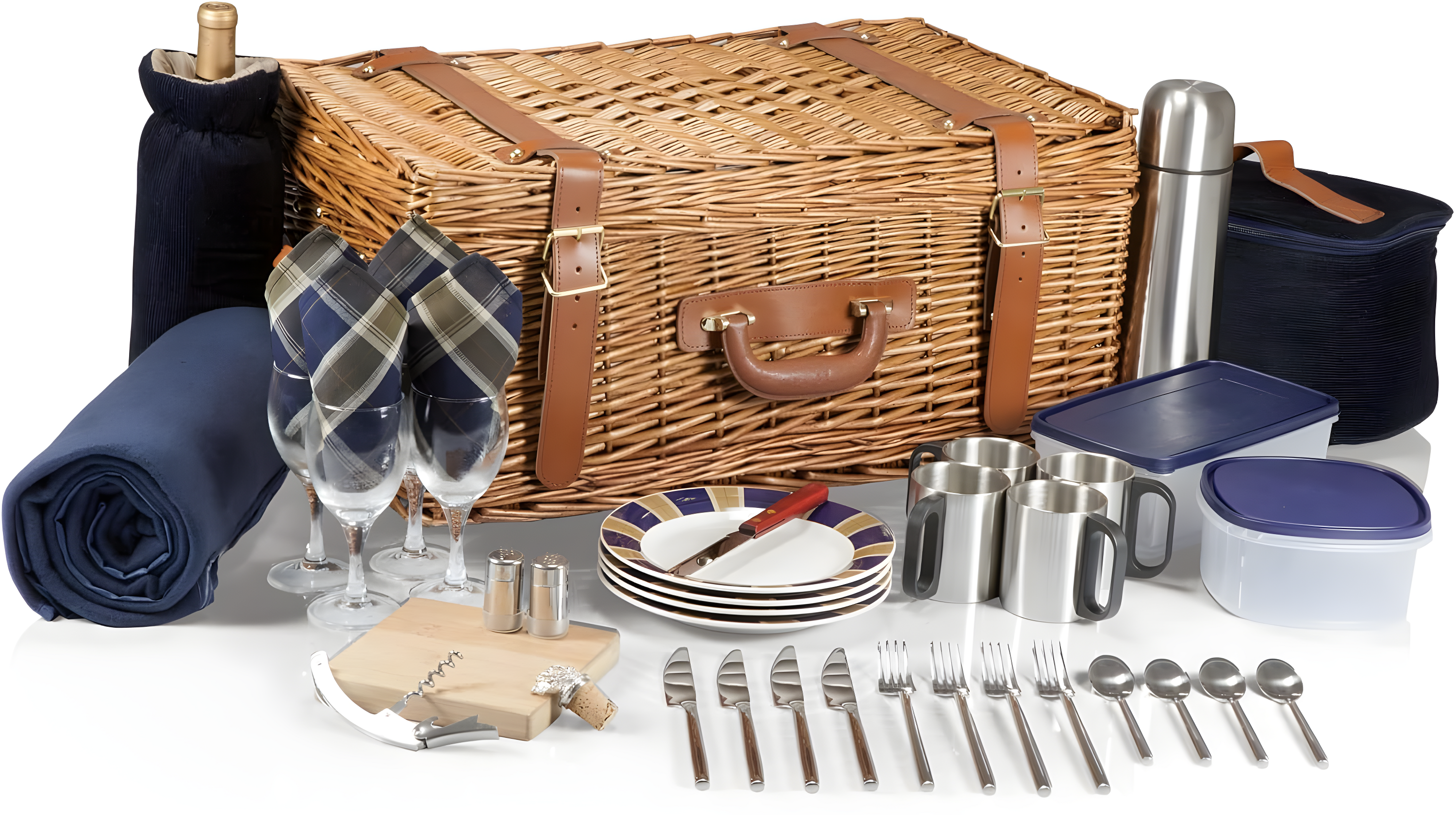 Picnic Time Windsor Luxury Large Wicker Picnic Basket with Picnic