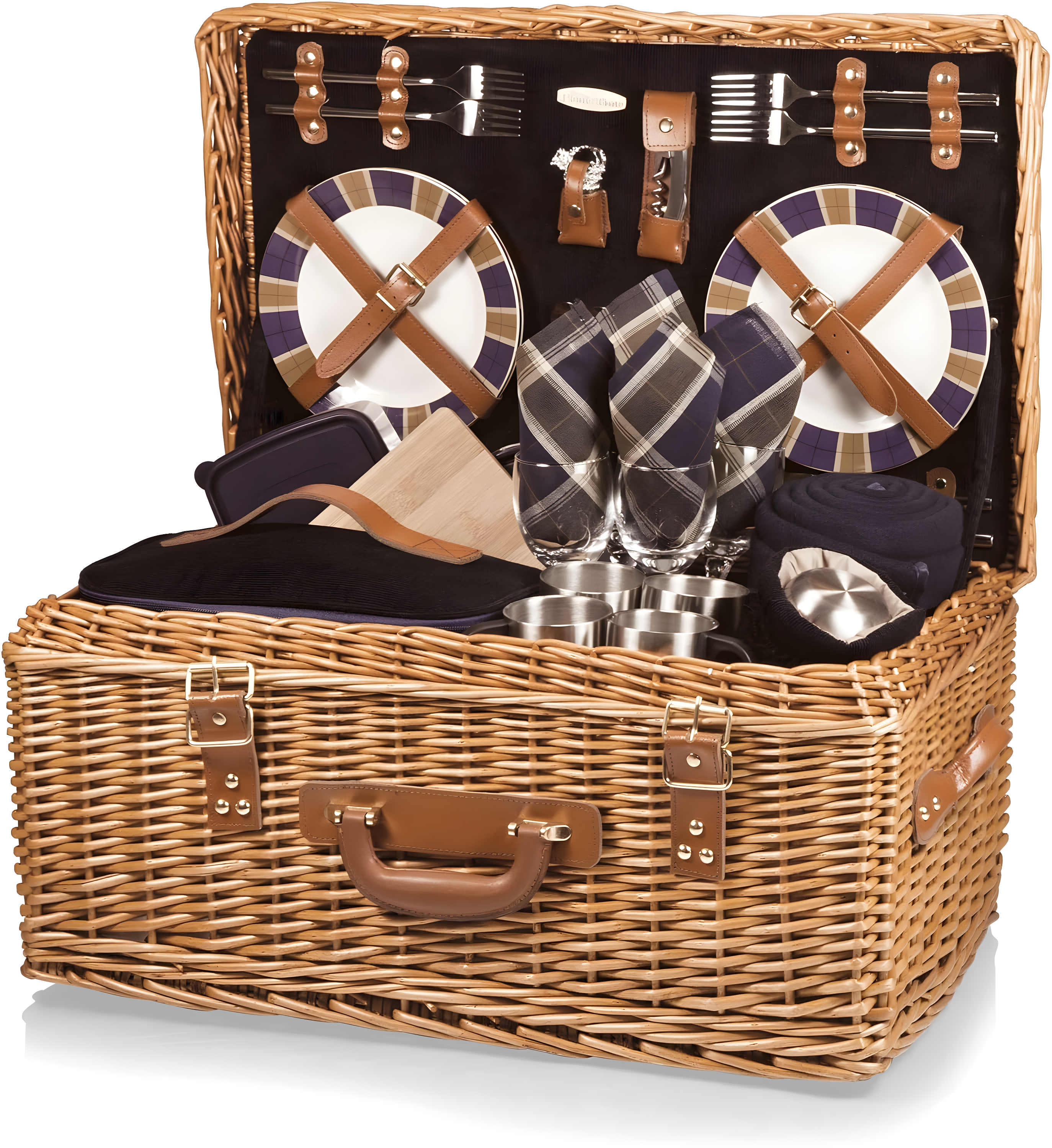 Picnic Time Windsor Luxury Large Wicker Picnic Basket with Picnic