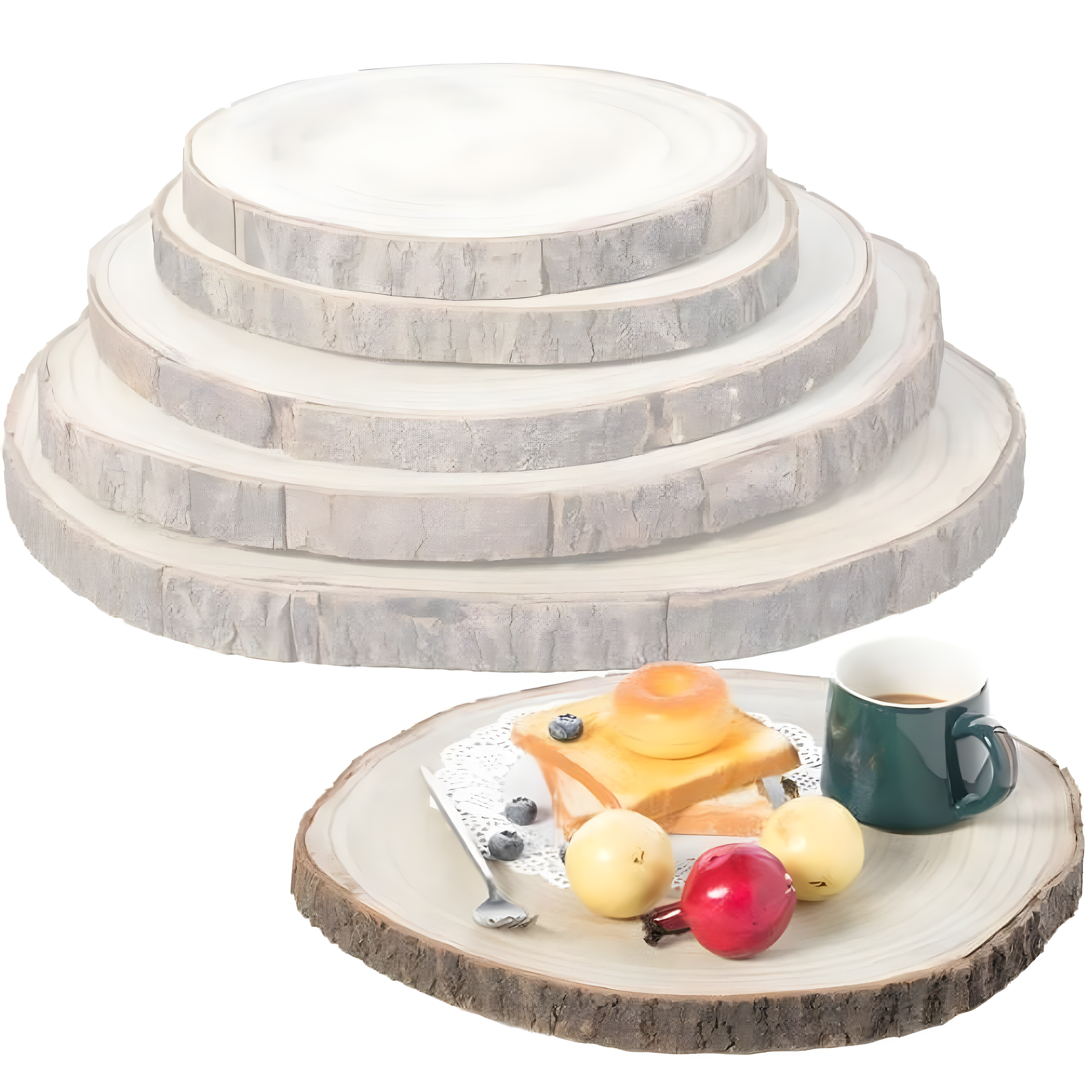 Vintiquewise Barky Natural Wood Slabs Rustic Ornament Slice Tray Table Charger - Set of 5