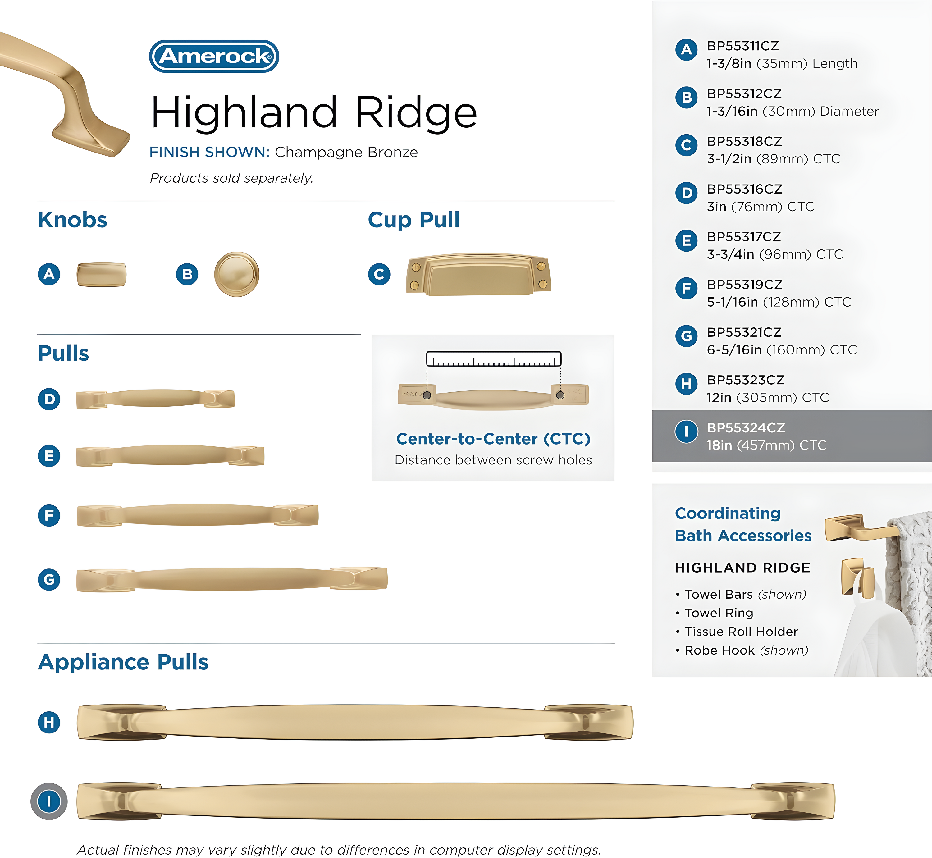 Amerock Highland Ridge 18 inch (457mm) Center-to-Center Champagne Bronze Appliance Pull