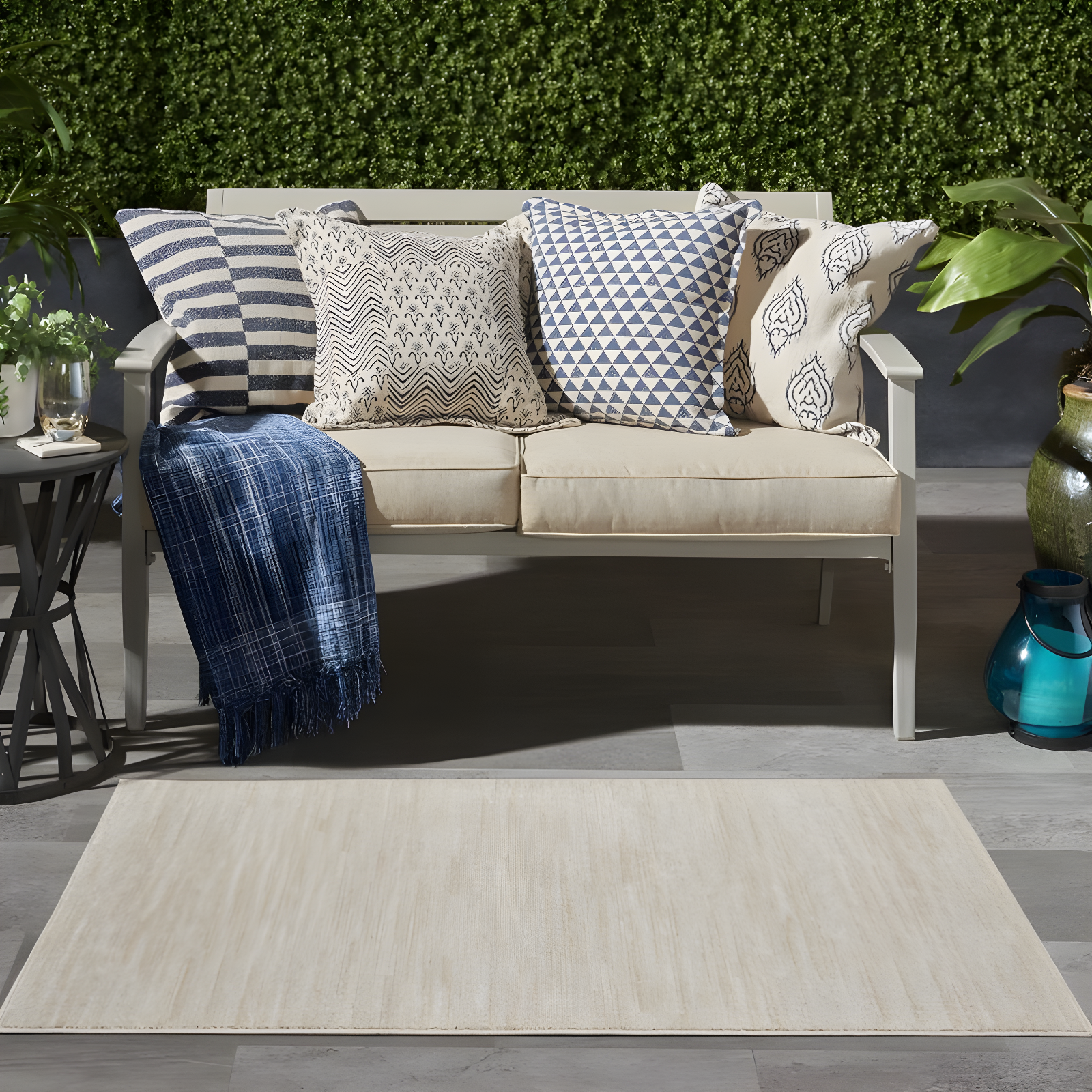 Nourison Essentials Easy Care Indoor Outdoor Area Rug - Ivory Beige 3' x 5'