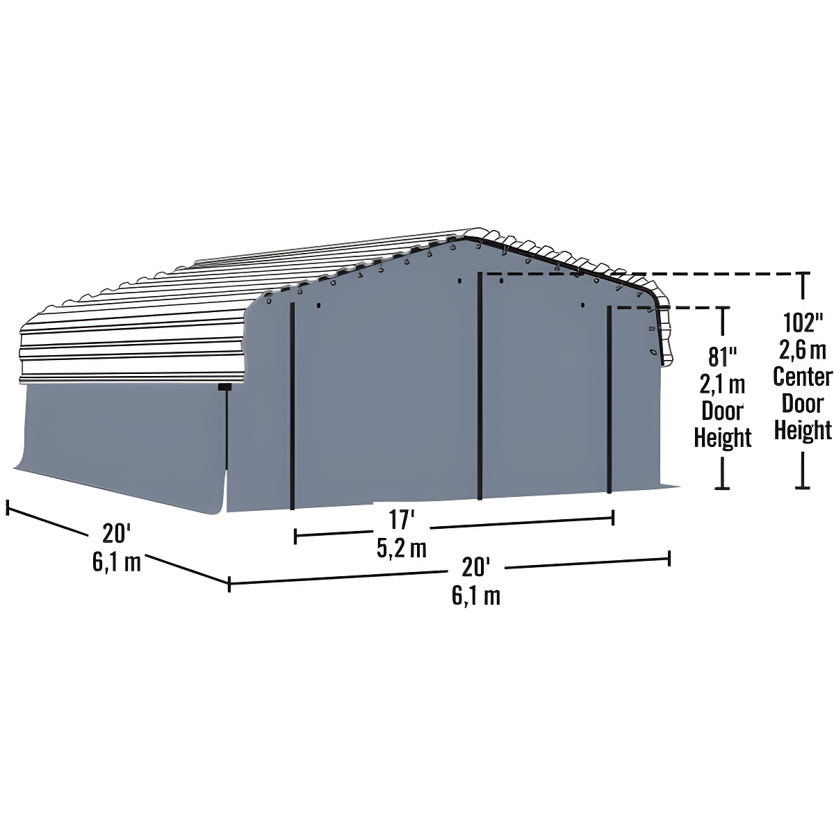 Arrow Carports Enclosure Kit for Galvanized Steel Carport, Fabric Carport Wall Panels, 20' x 20' x 7'