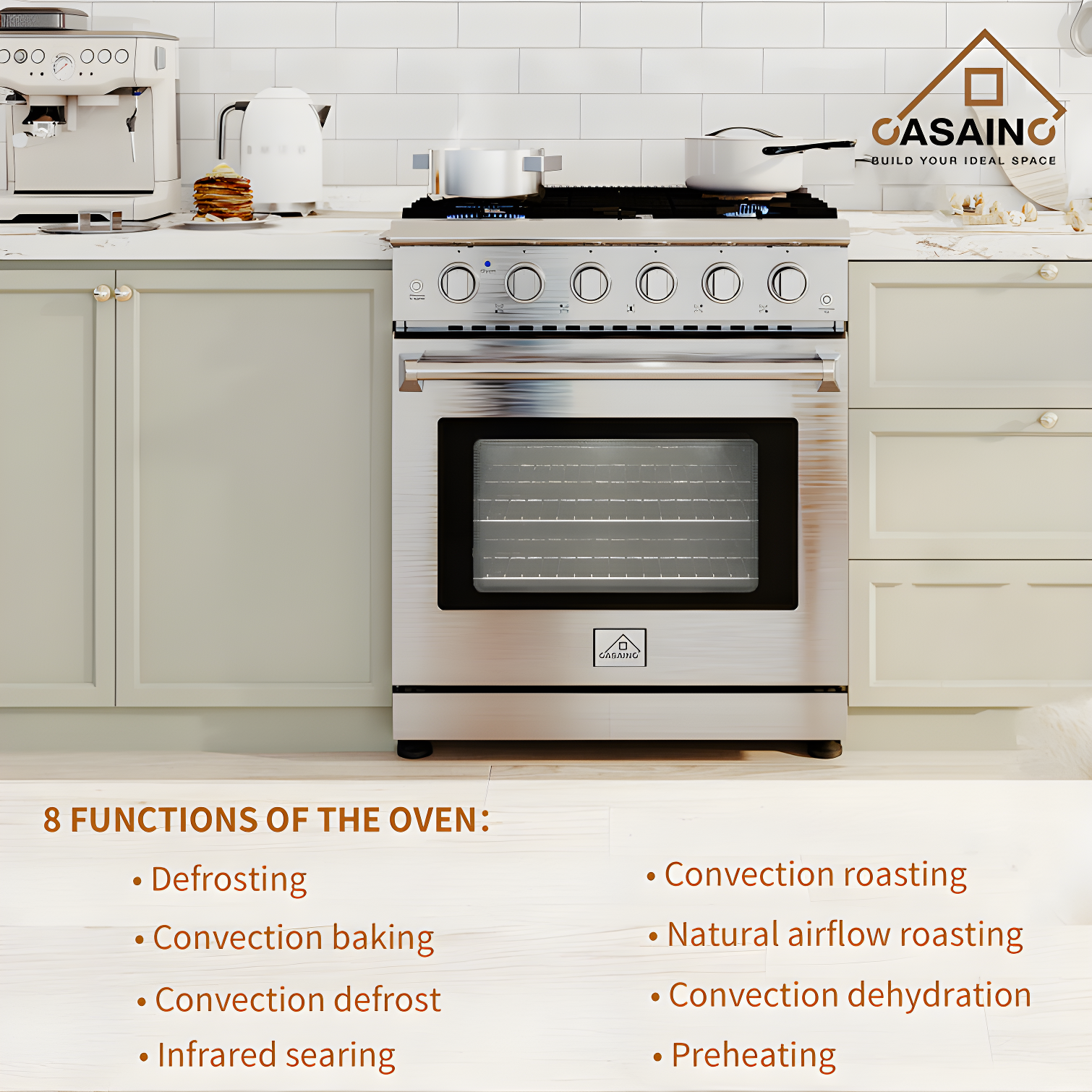 CASAINC CASAINC 30" 4.55 Cubic Feet Smart Natural Gas Freestanding Convection Range CA-HXJ300R