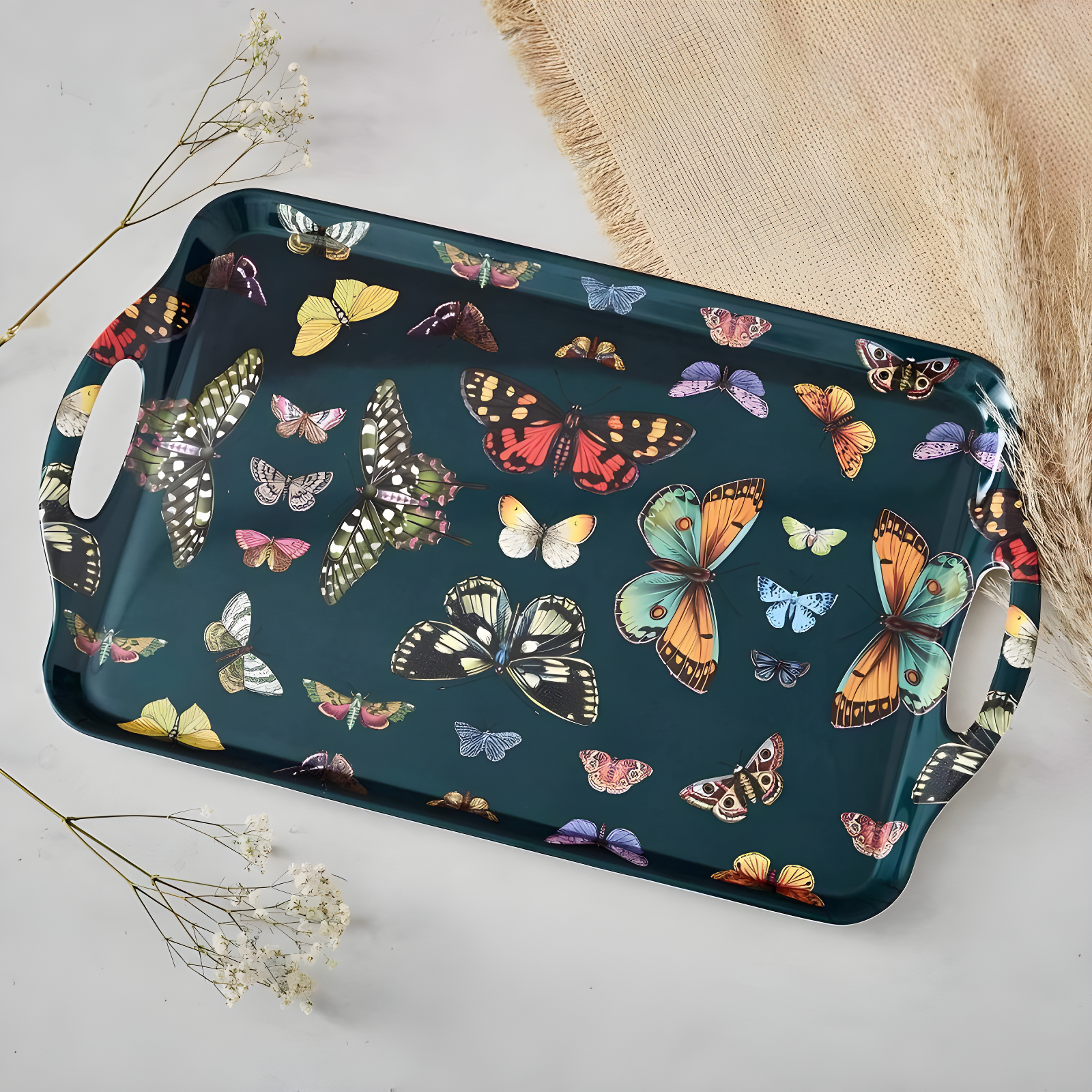 Pimpernel Botanic Garden Harmony Large Melamine Hndld Tray 18.9 X11.6"