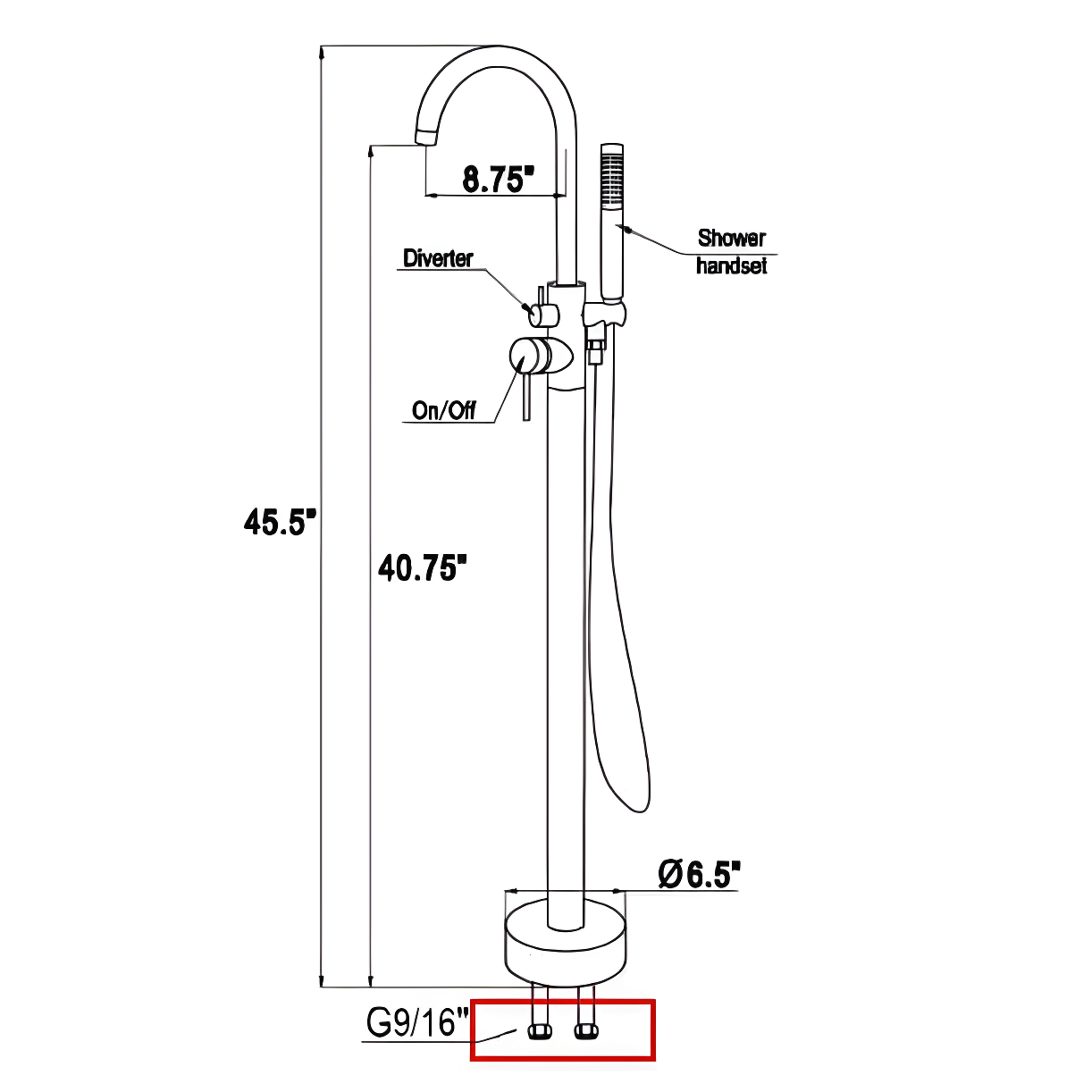 Double Handle Floor Mounted Freestanding Tub Filler