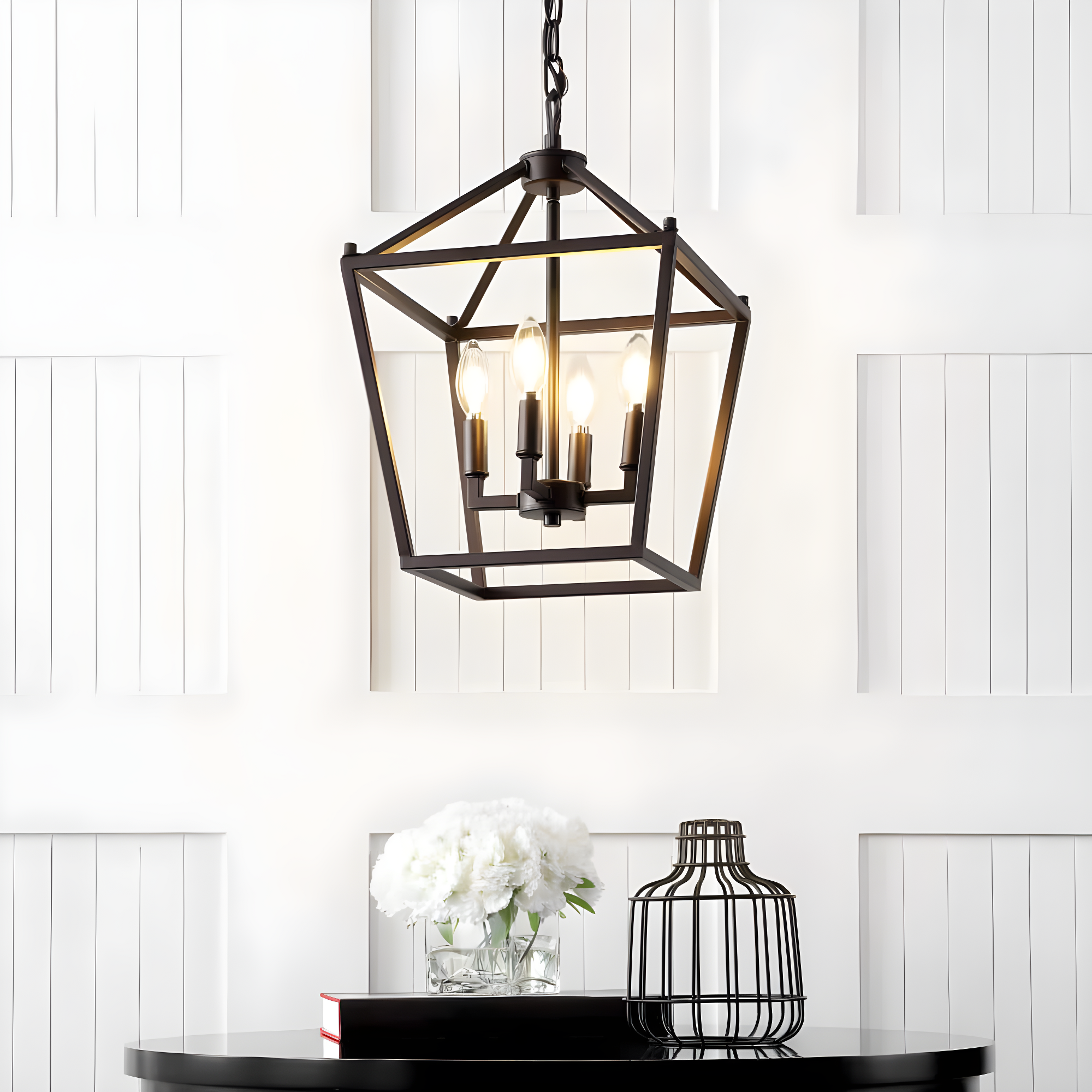 Pagoda 12" 4-Bulb Lantern Metal LED Pendant, Oil Rubbed Bronze