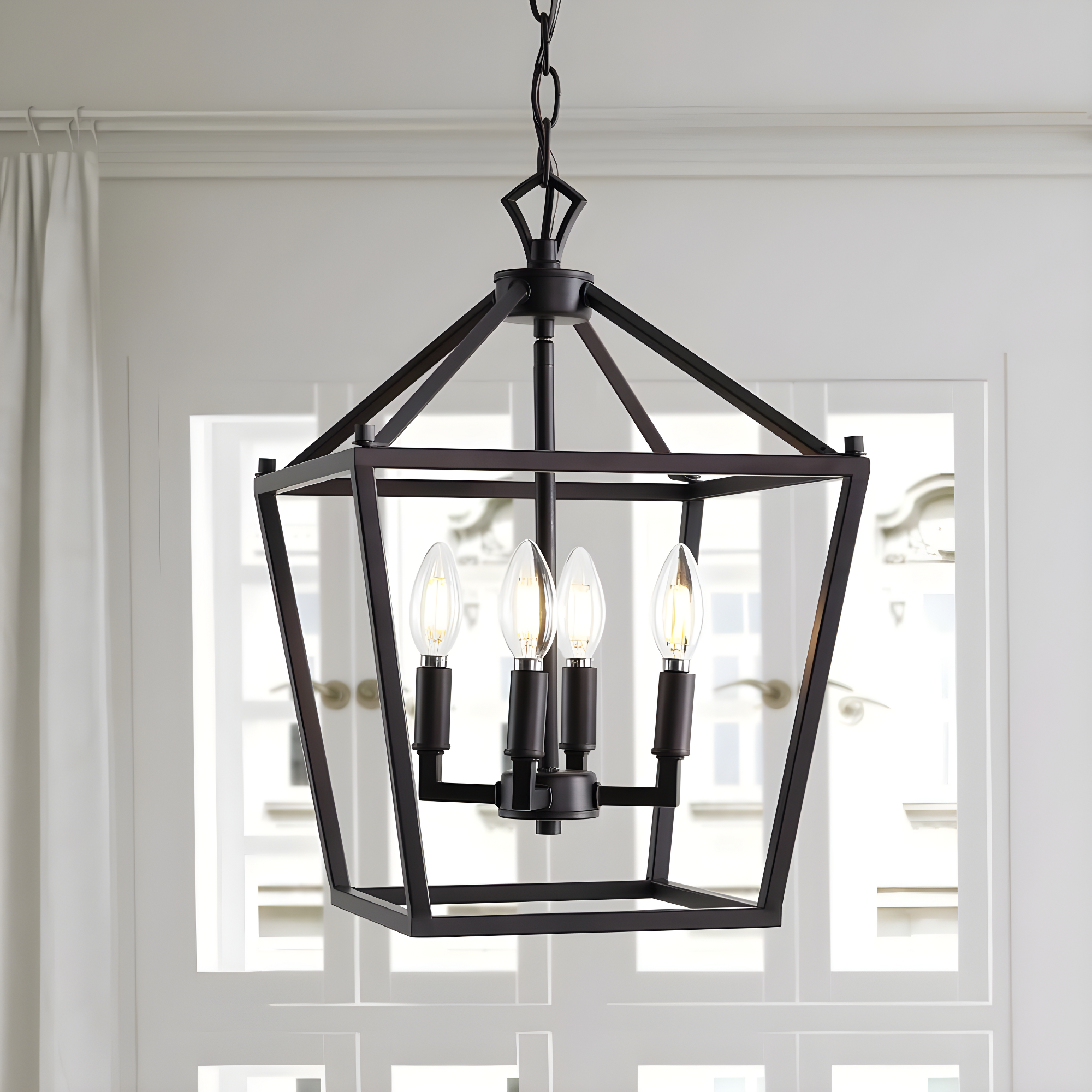 Pagoda 12" 4-Bulb Lantern Metal LED Pendant, Oil Rubbed Bronze