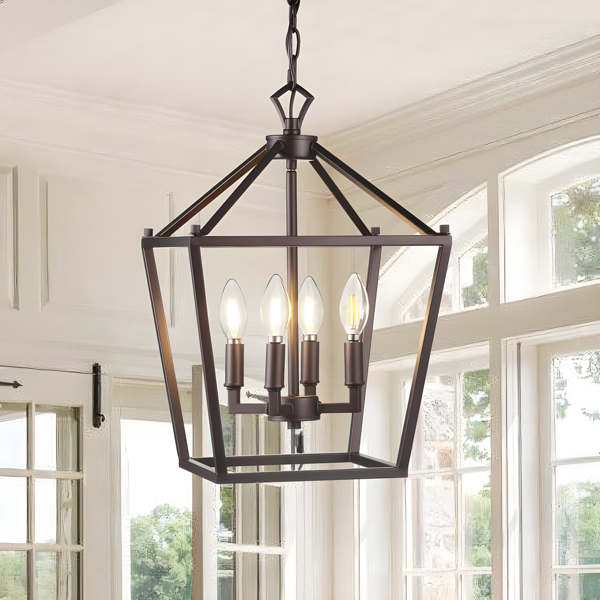 Pagoda 12" 4-Bulb Lantern Metal LED Pendant, Oil Rubbed Bronze