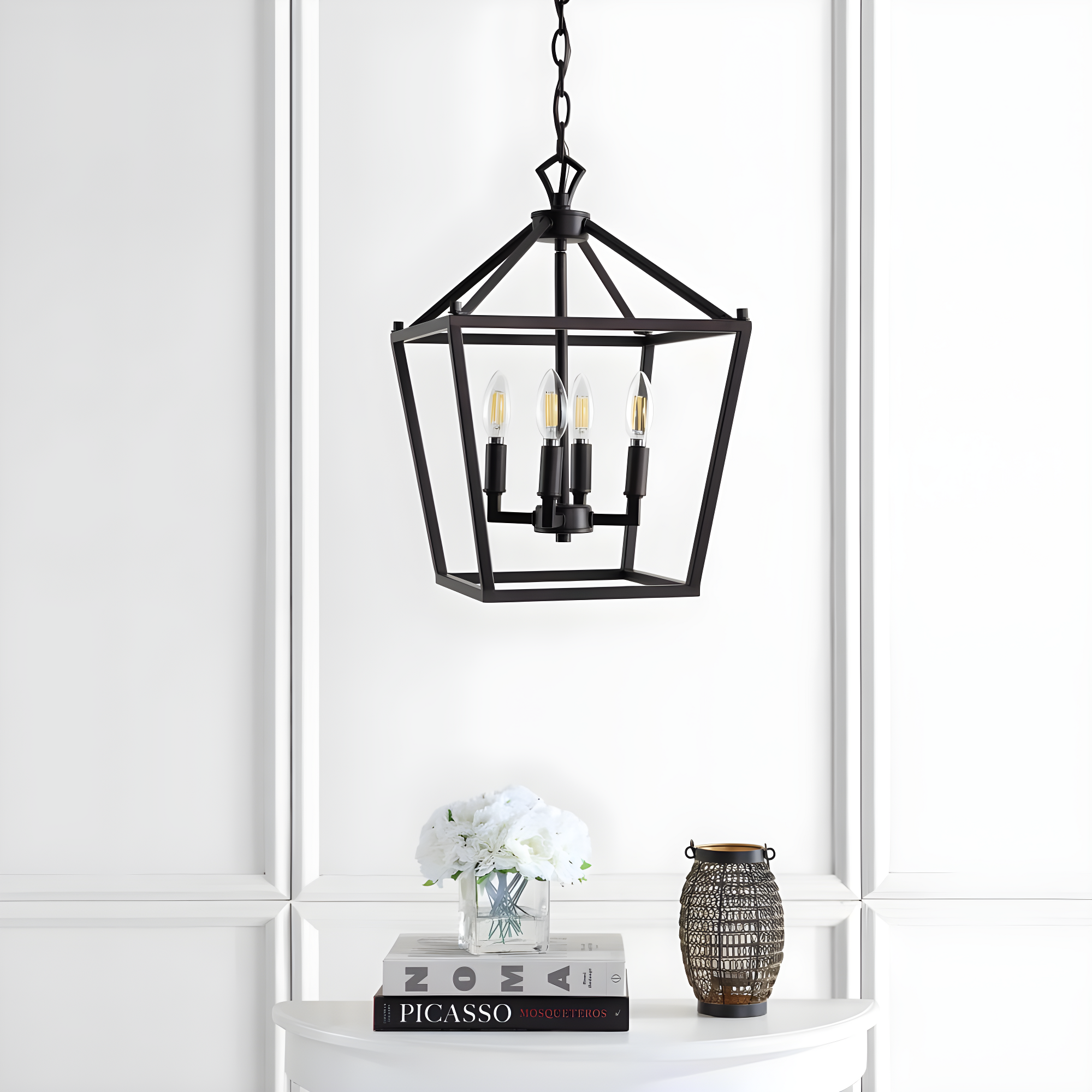 Pagoda 12" 4-Bulb Lantern Metal LED Pendant, Oil Rubbed Bronze