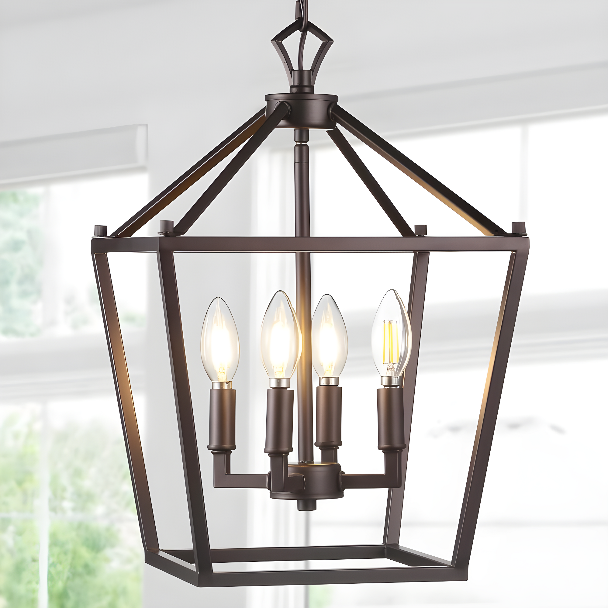 Pagoda 12" 4-Bulb Lantern Metal LED Pendant, Oil Rubbed Bronze