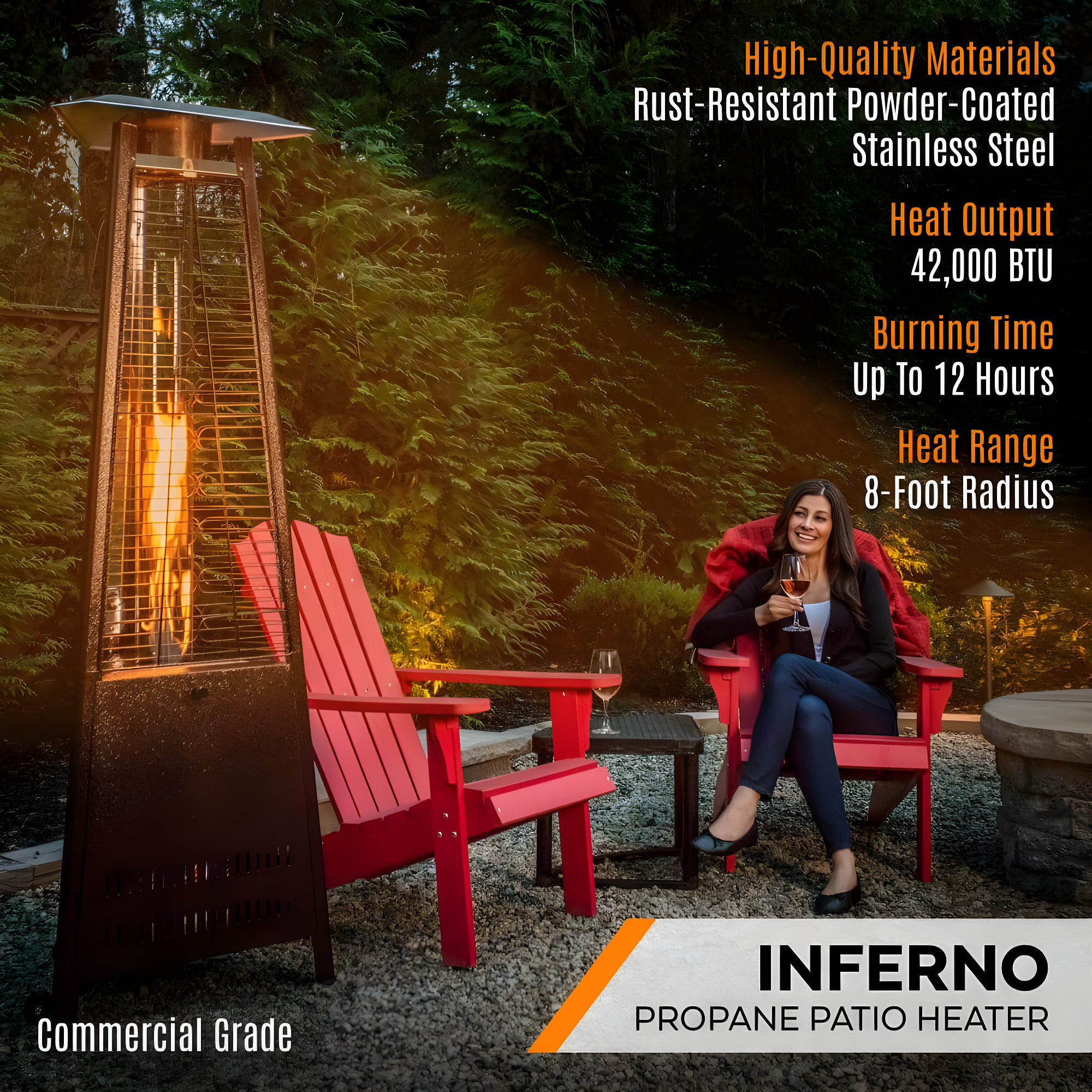 Paragon-Outdoor Inferno 42,000 BTU Propane Standing Patio Heater