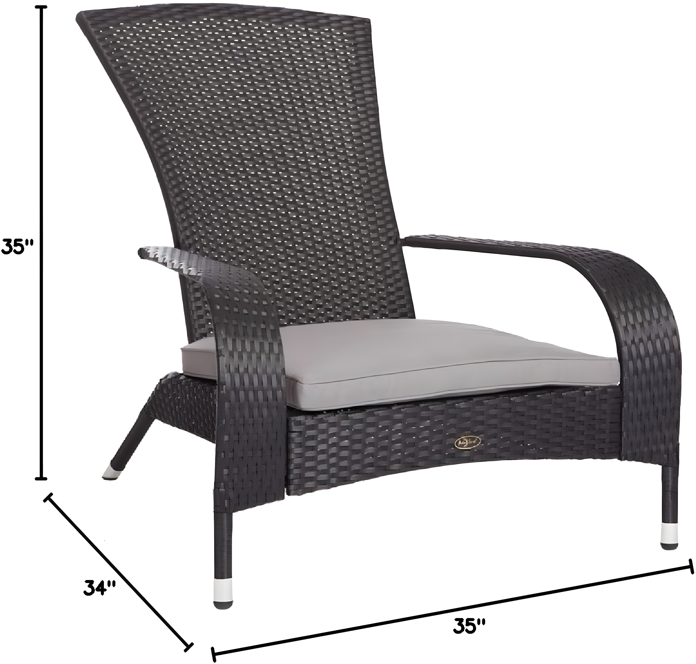 PatioSense Patio Sense Coconino Wicker Chair All Weather Adirondack Style Chair Grey Outdoor Cushion Included - Black