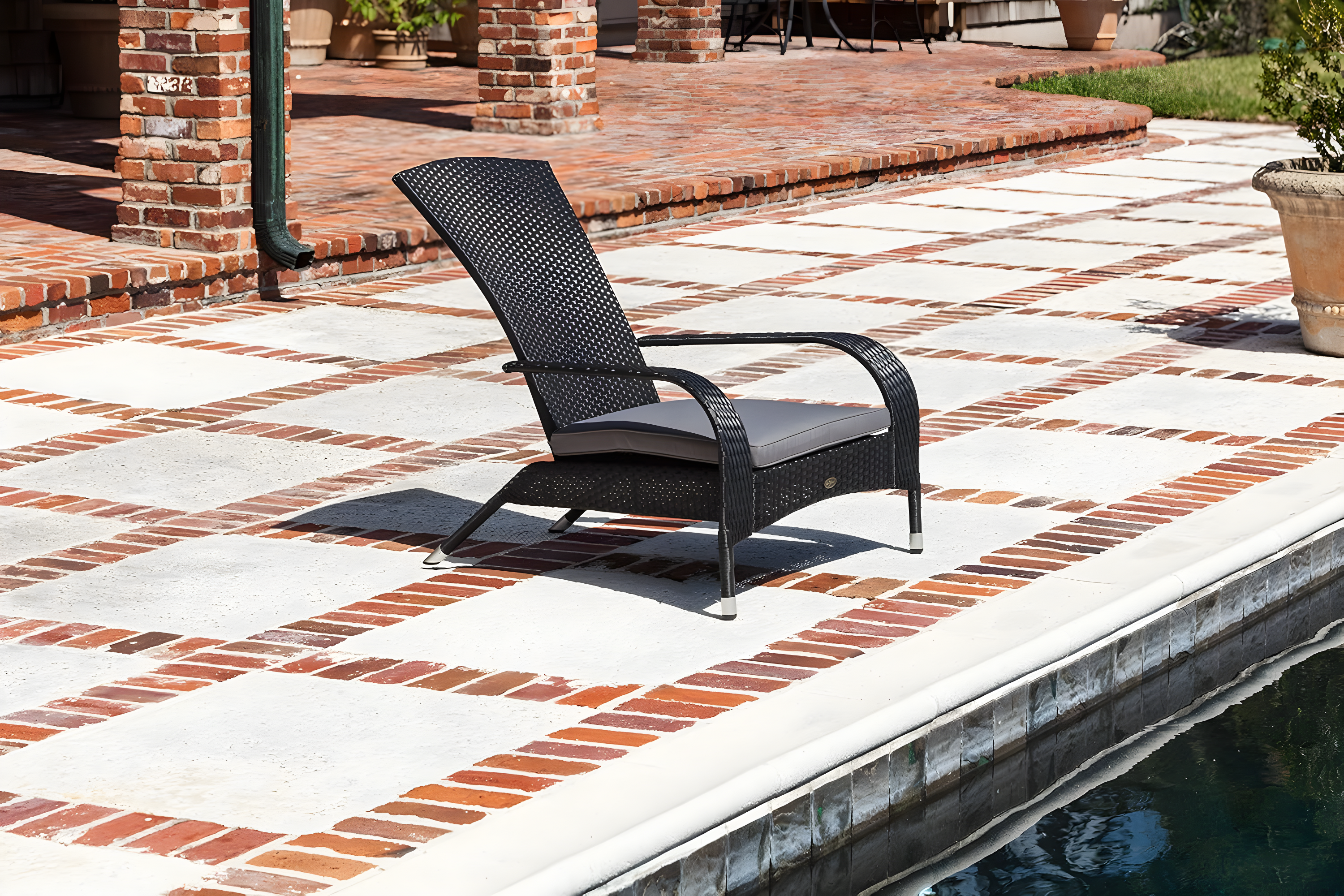 PatioSense Patio Sense Coconino Wicker Chair All Weather Adirondack Style Chair Grey Outdoor Cushion Included - Black