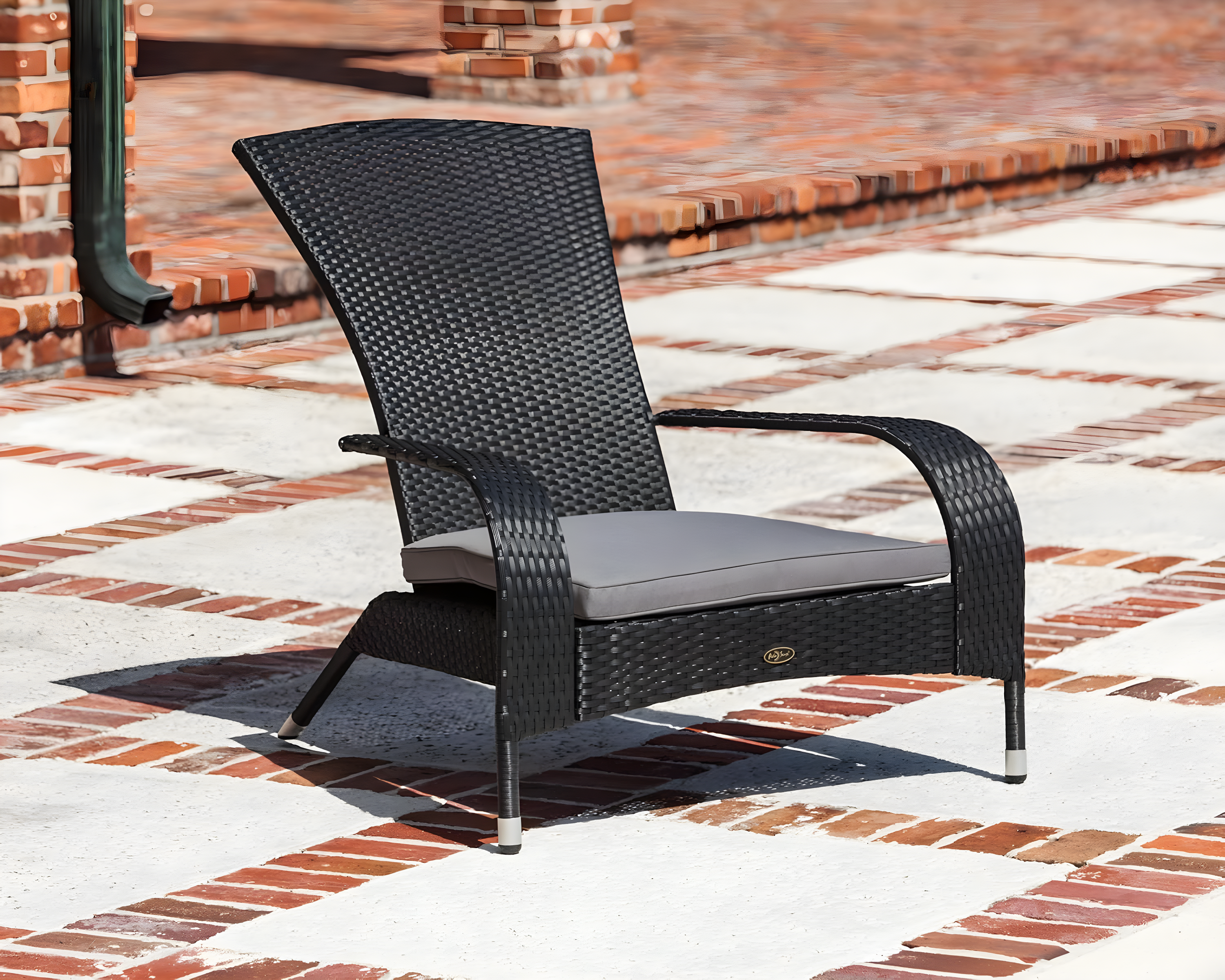 PatioSense Patio Sense Coconino Wicker Chair All Weather Adirondack Style Chair Grey Outdoor Cushion Included - Black