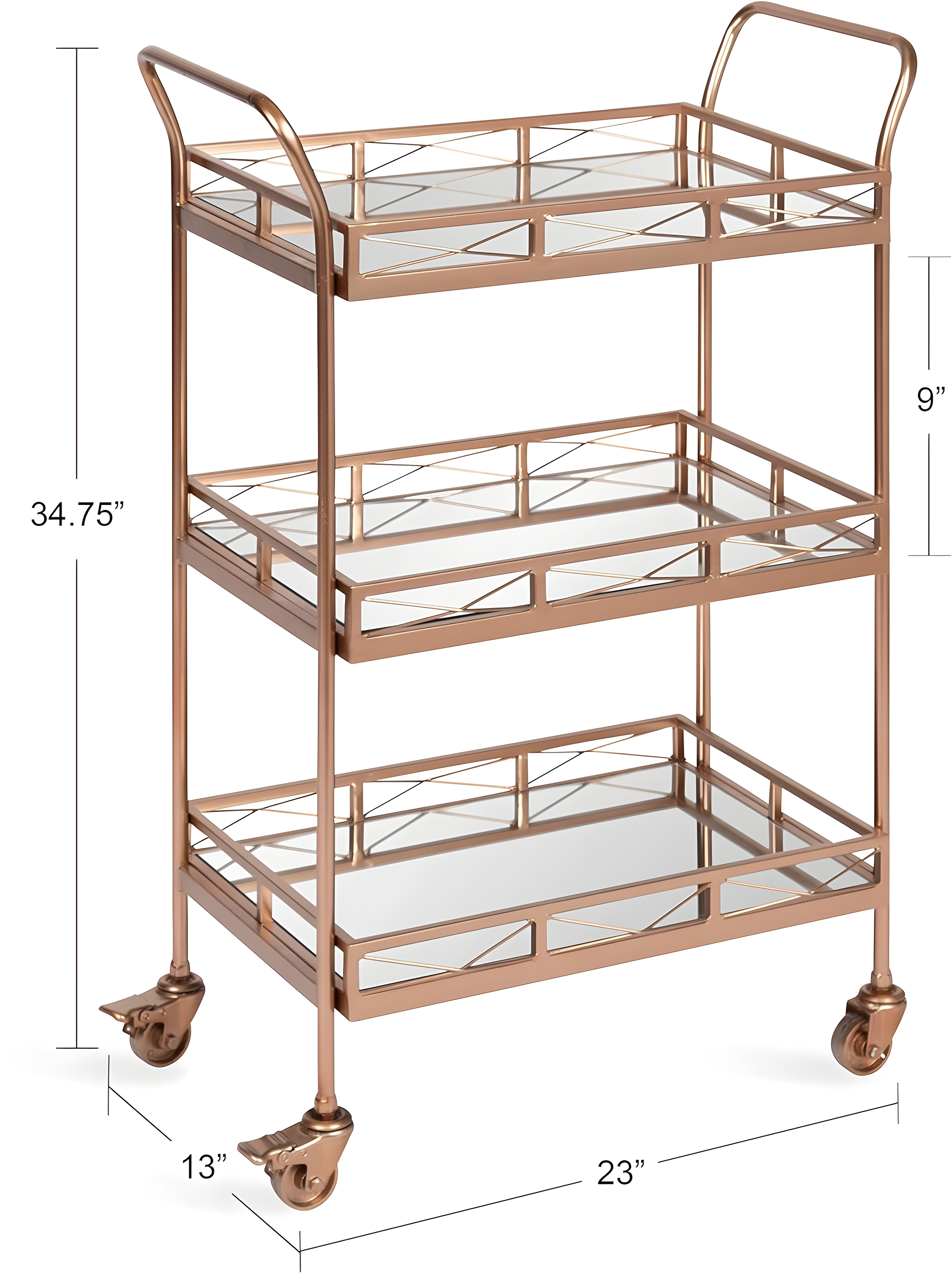Kate and Laurel Ketia Rectangle Metal Bar Cart, 23x13x35, Rose Gold