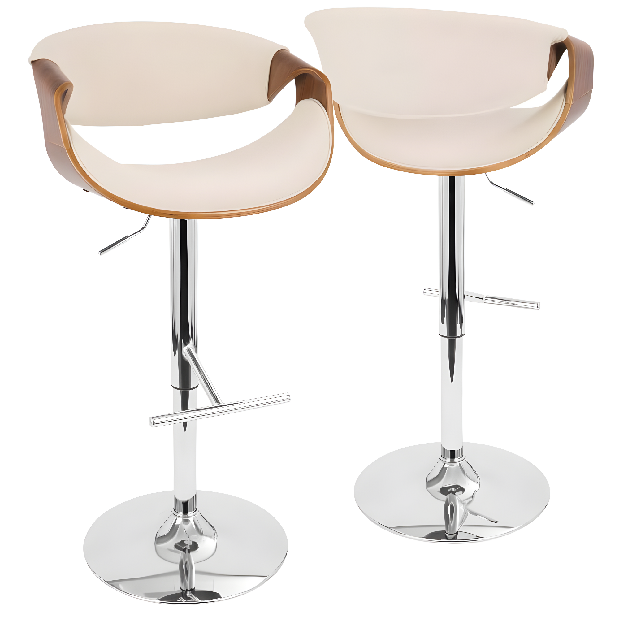 Curvo Mid-Century Modern Adjustable Barstool with Swivel in Walnut and Cream by LumiSource