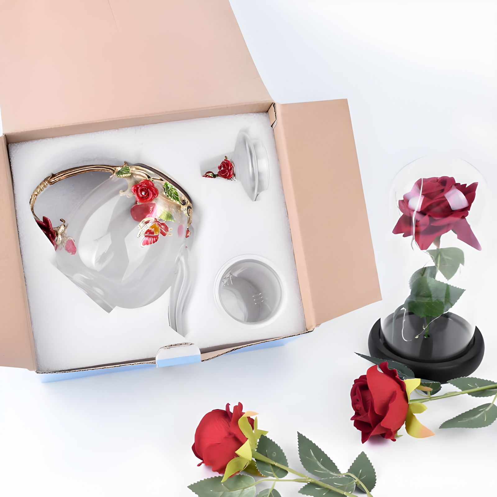 House of Hampton® Enamel Glass Flower Tea Pot With Removable Loose Tea Leaf Infuser Tea Maker Teapot Set 30.4OZ Gifts For Women,Mom,Birthday