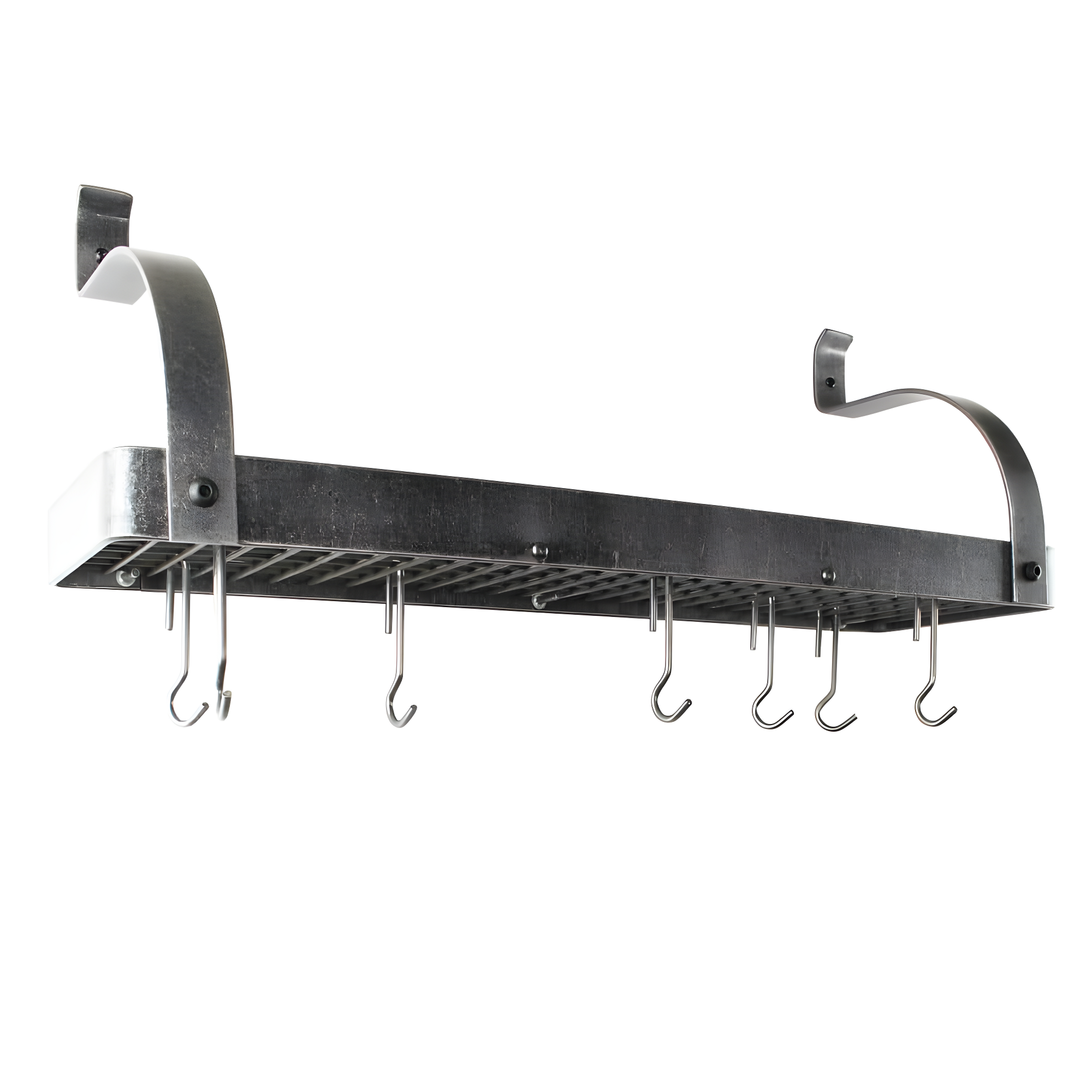 Handcrafted Gourmet Bookshelf Wall Rack with Curved Arms & 12 Hooks