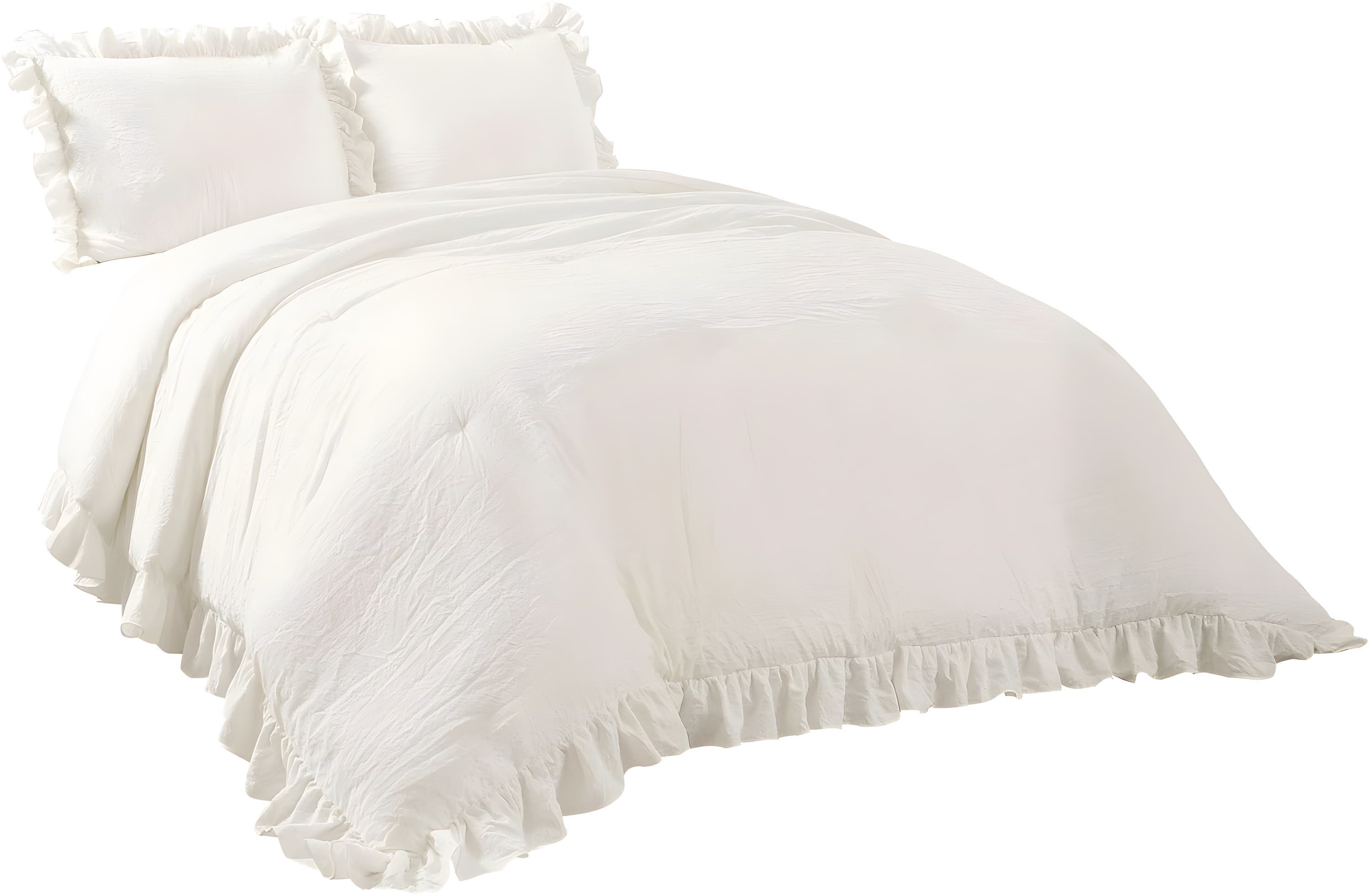Lush Décor 3pc King Reyna Comforter Set White: Microfiber, Ruffled, OEKO-TEX Certified