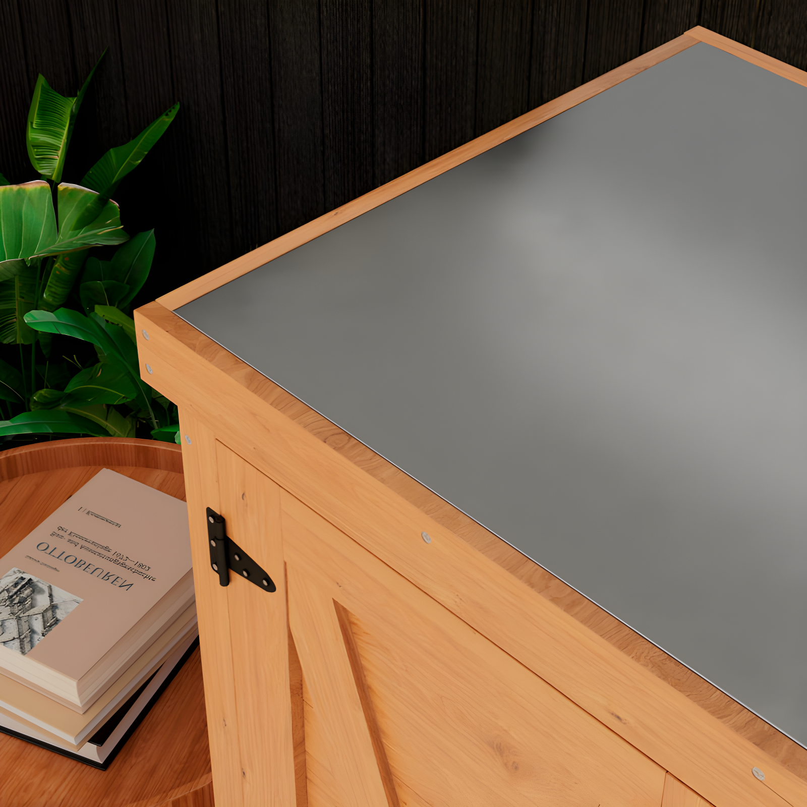 Potting Bench With Storage Cabinet And Metal Table Top For Outdoor Patio,Outdoor Work Station Table