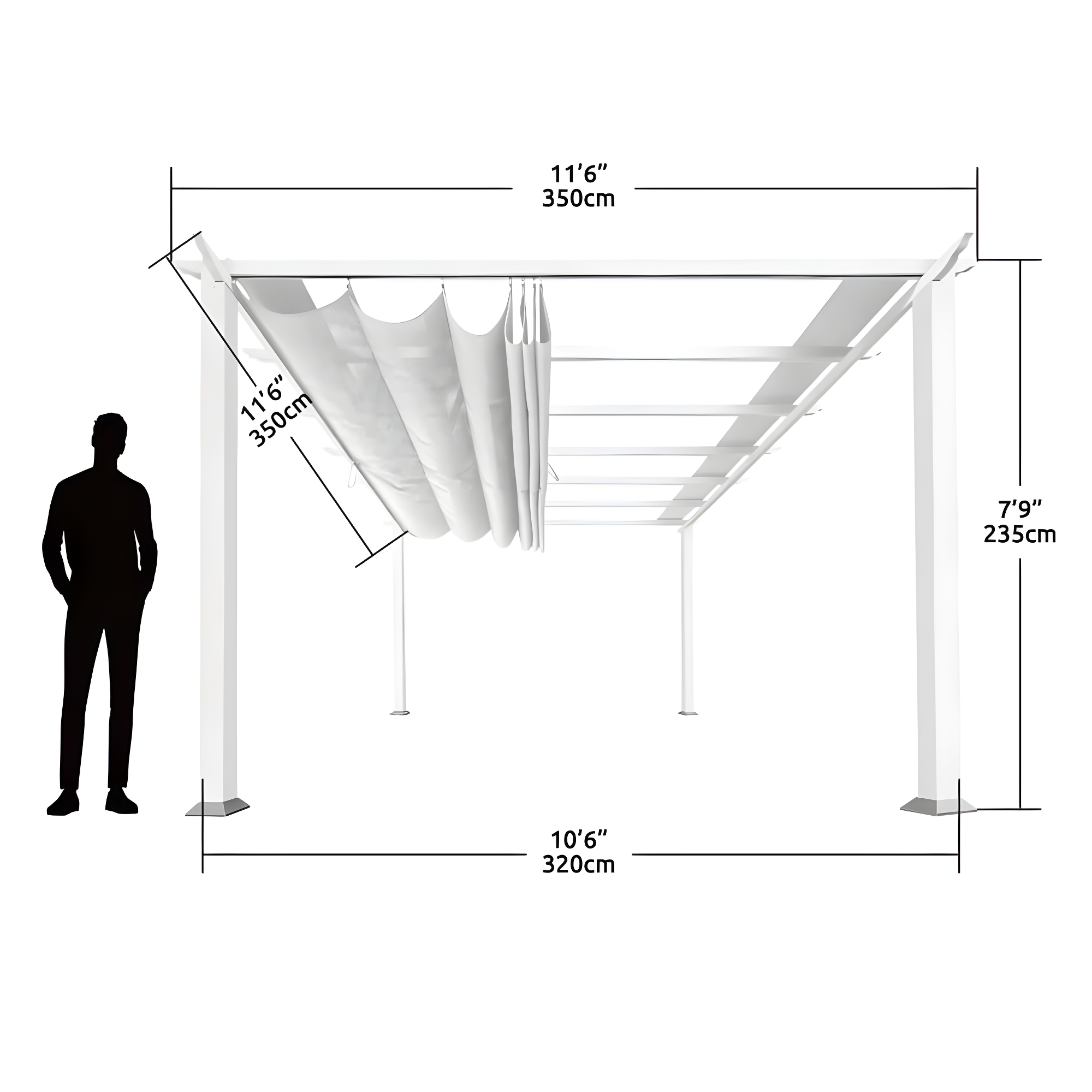 Paragon-Outdoor Florence 11 Ft. W x 16 Ft. D Aluminum Pergola in White Powder-Coated Finish with Adjustable Canopy