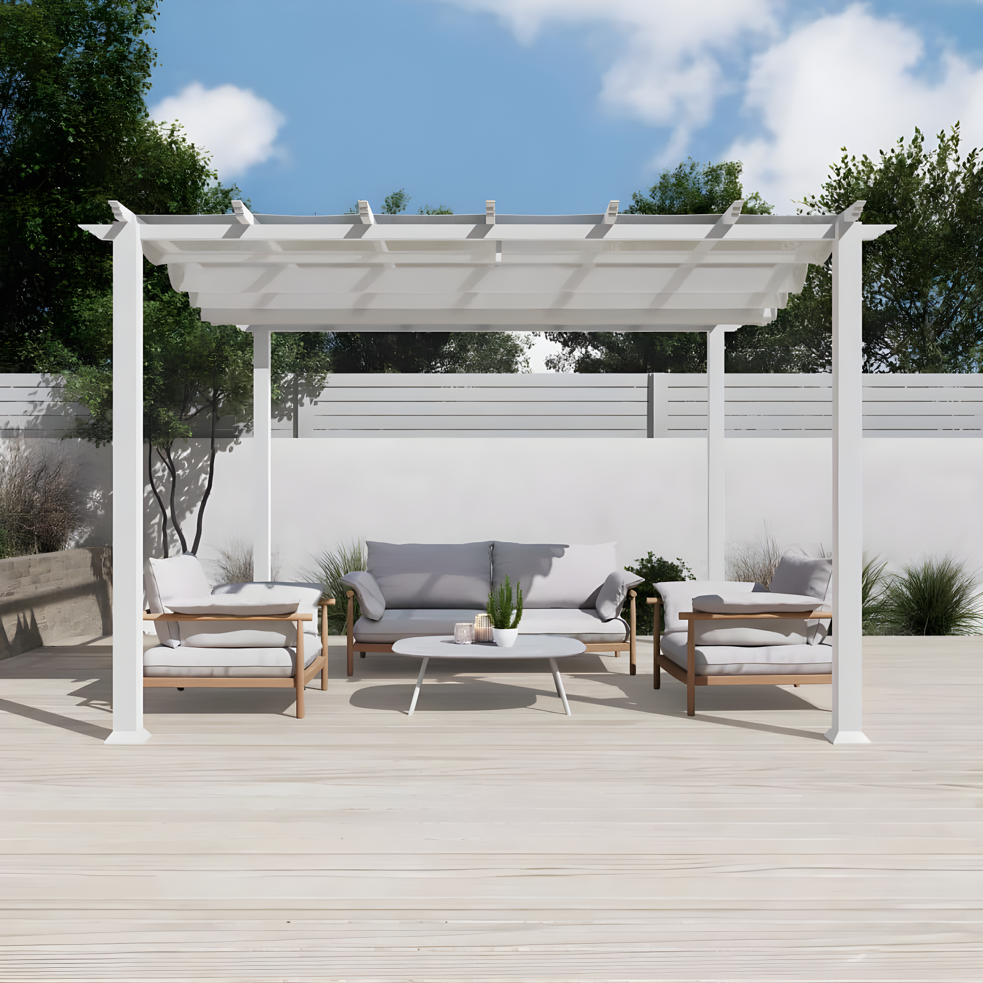 Paragon-Outdoor Florence 11 Ft. W x 16 Ft. D Aluminum Pergola in White Powder-Coated Finish with Adjustable Canopy