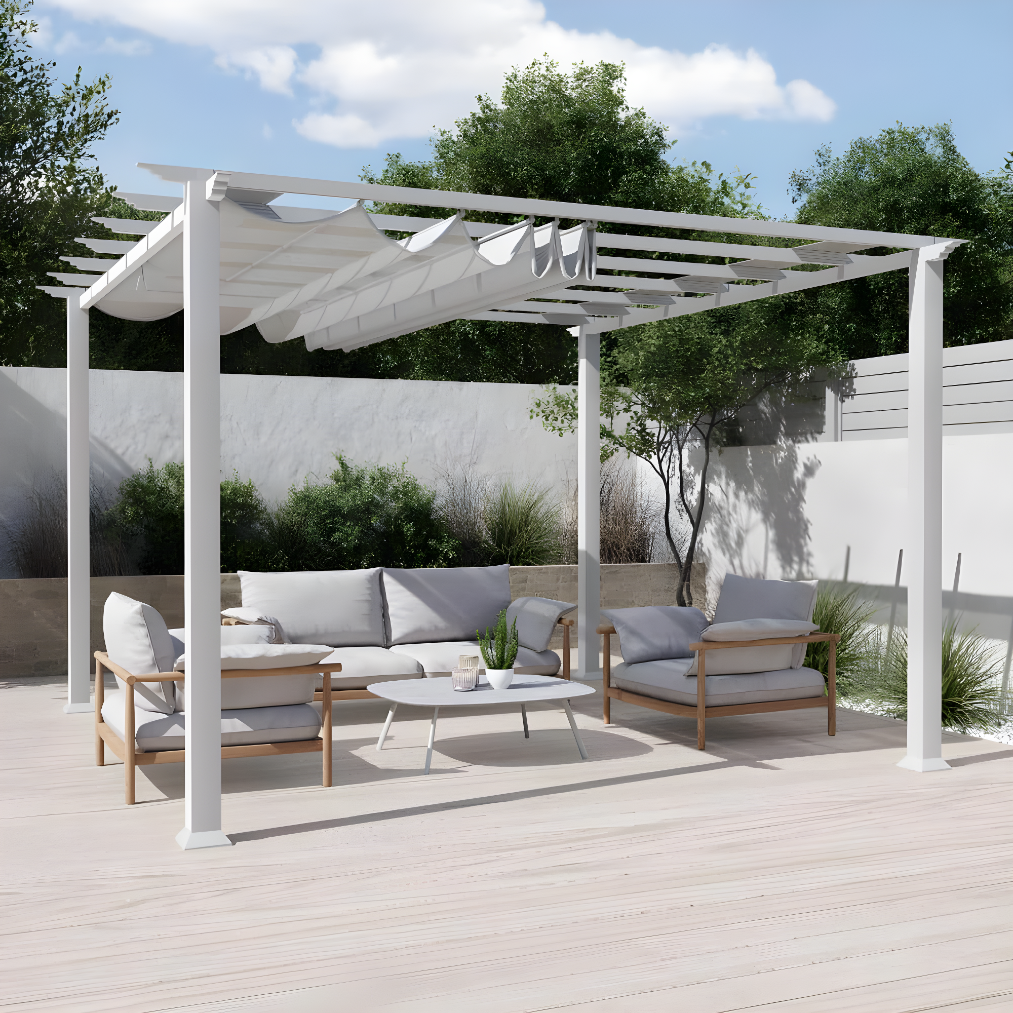 Paragon-Outdoor Florence 11 Ft. W x 16 Ft. D Aluminum Pergola in White Powder-Coated Finish with Adjustable Canopy