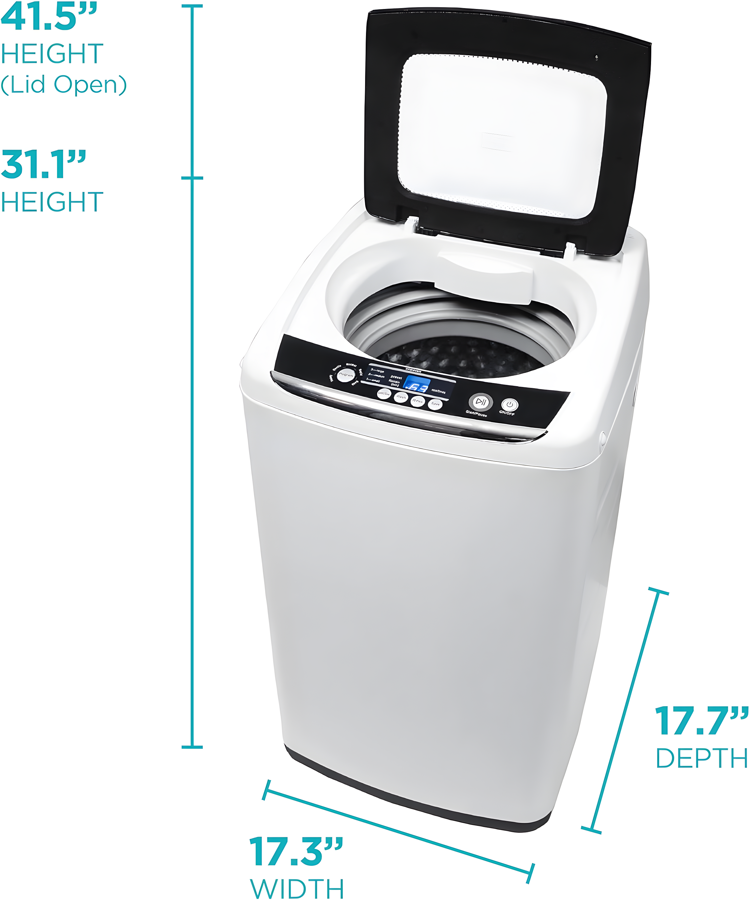 BLACK+DECKER Small Portable Washer, Washing Machine for Household Use, 0.9 Cu. Ft. with 5 Cycles, Transparent Lid & LED Display
