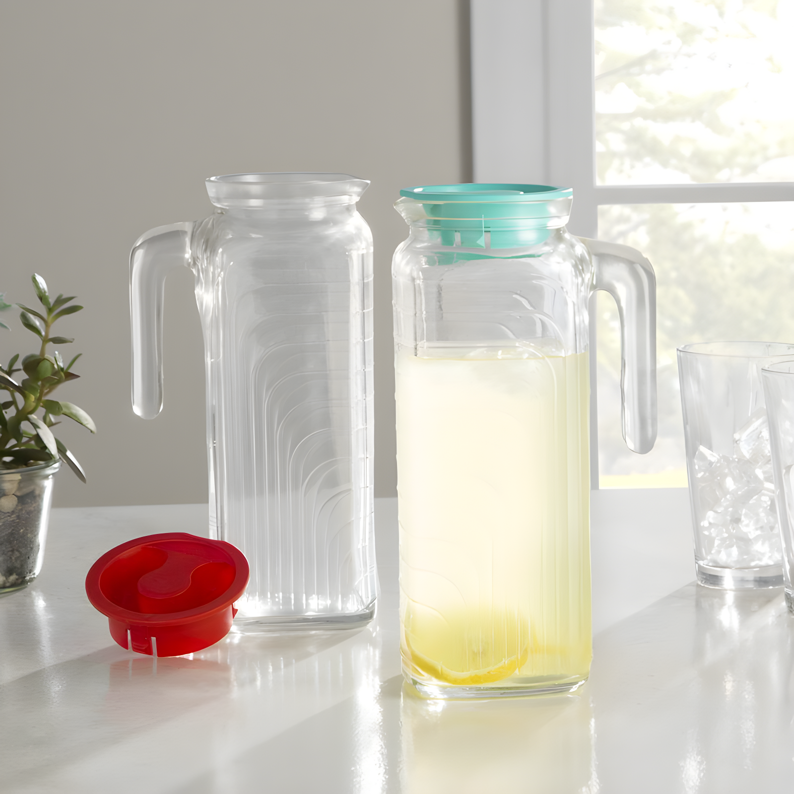 Bormioli Rocco Gelo Glass Jug/Pitcher with Lid, 41-Ounce, White Lid, , Beverage Server, White Lid