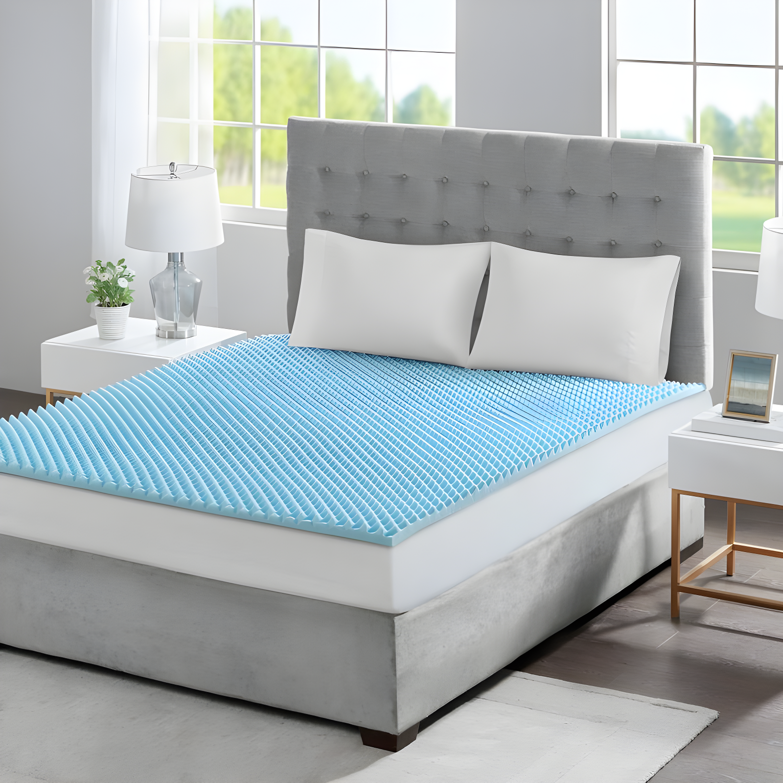Madison Park 1.5" Gel Memory Foam All Season Reversible Cooling Mattress Topper