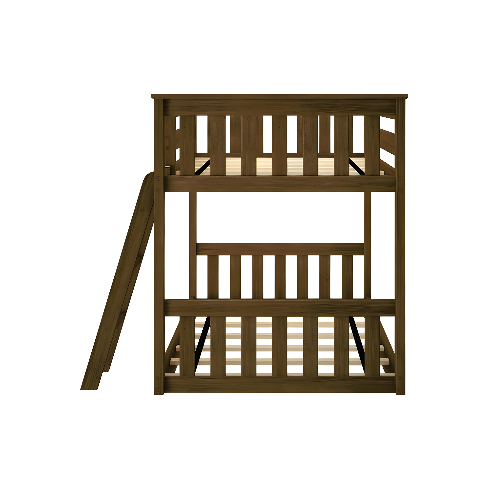 Max & Lily Twin over Twin Bunk Bed for Kids, Solid Wood Low Bunk Beds with Ladder, Walnut