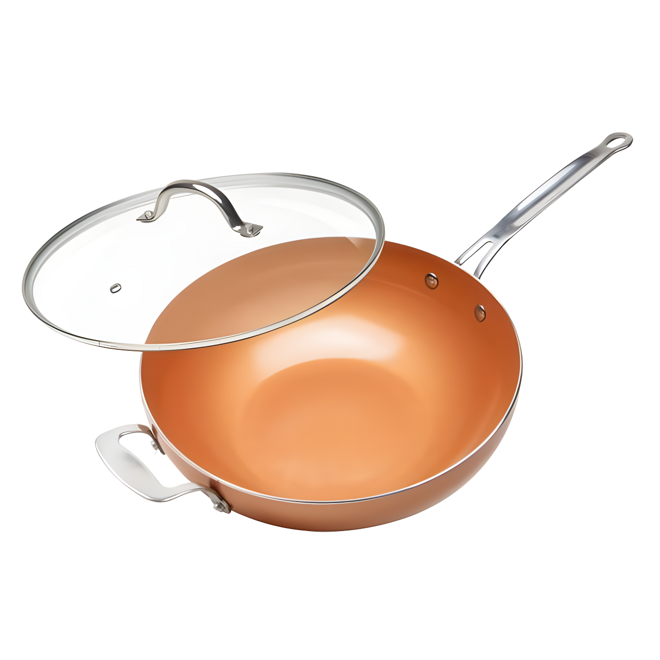 Master Pan Masterpan Chef's Wok & Glass Lid, Copper Color Ceramic Non-Stick Coating, 12"
