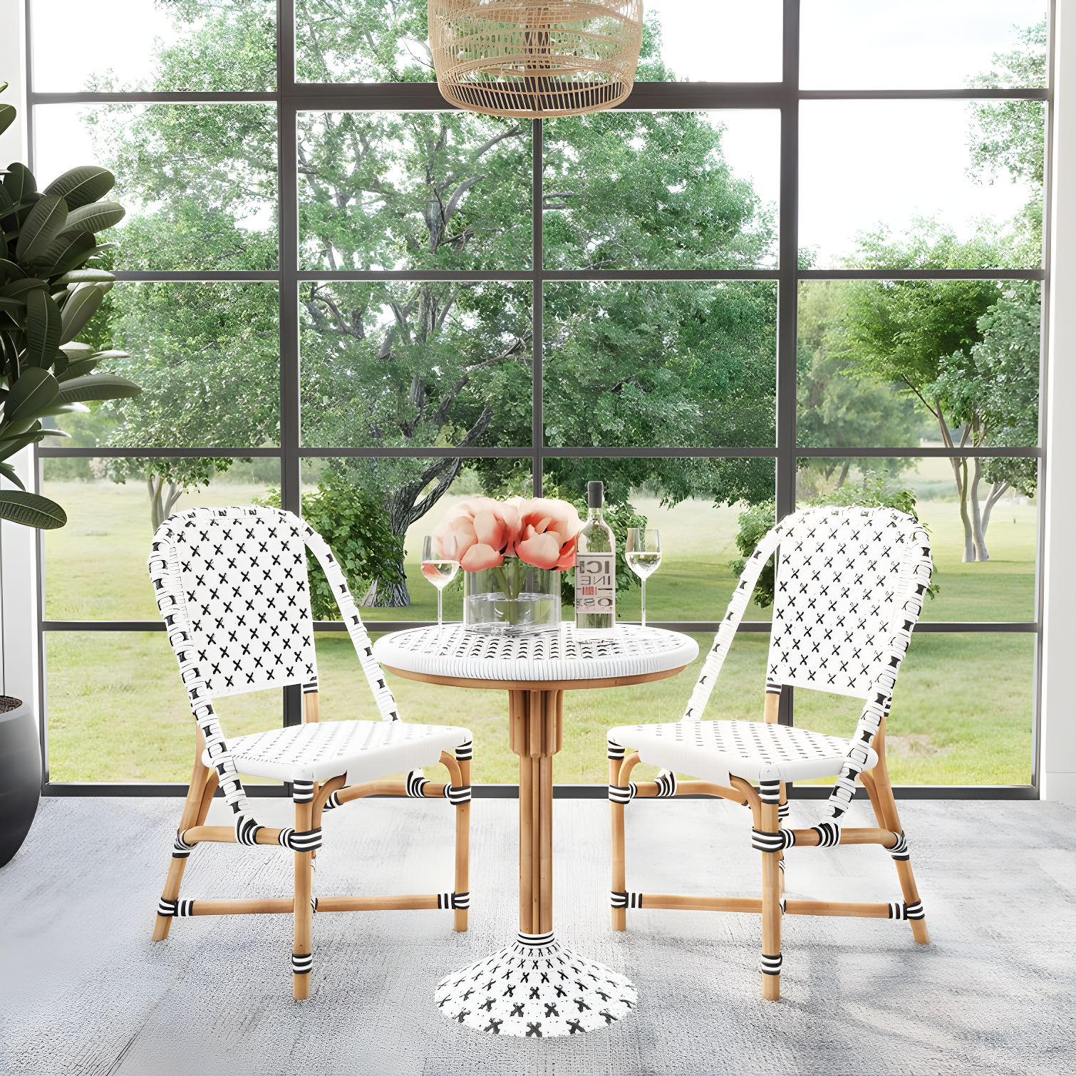 Butler Specialty Tenor Rattan Bistro Table In White And Black