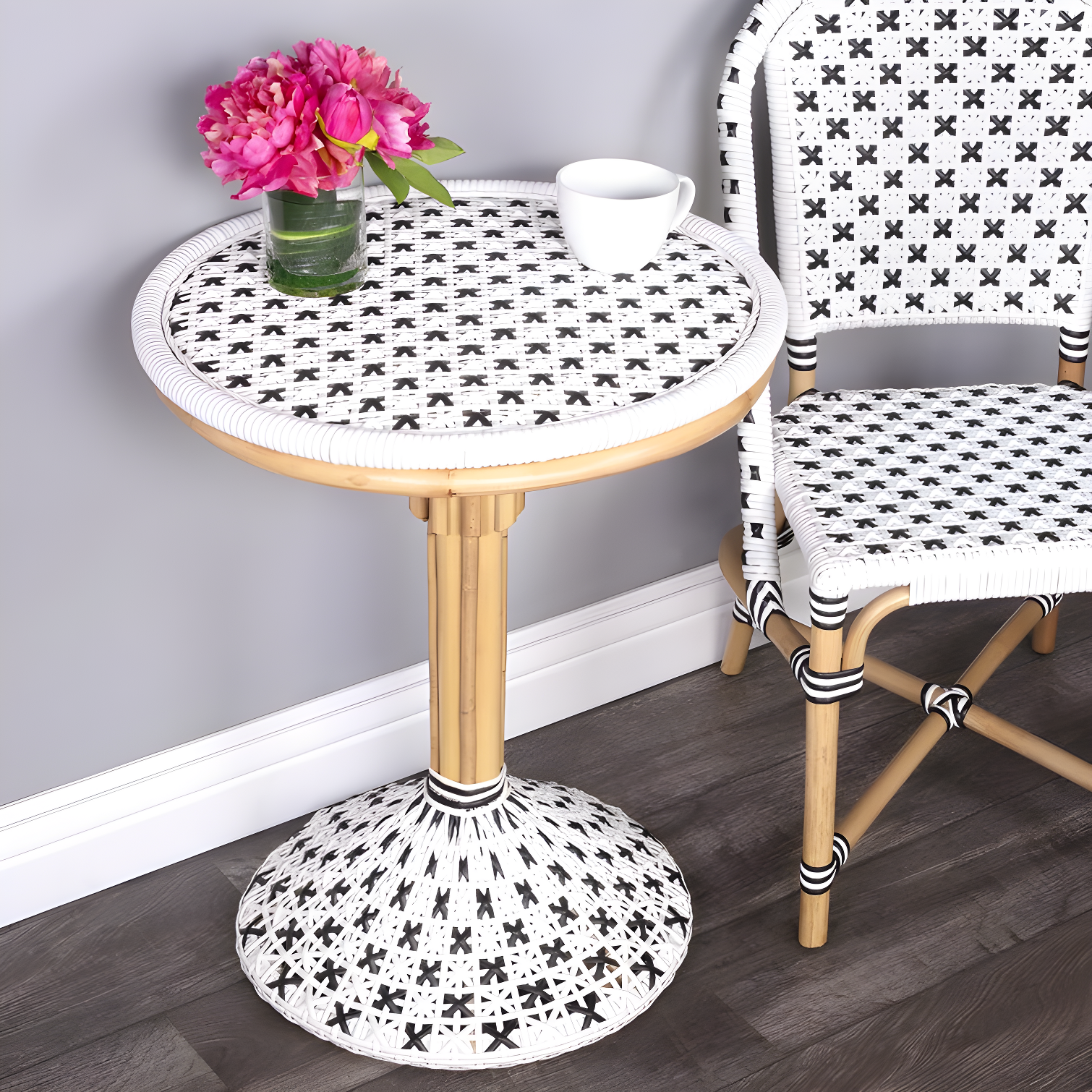 Butler Specialty Tenor Rattan Bistro Table In White And Black