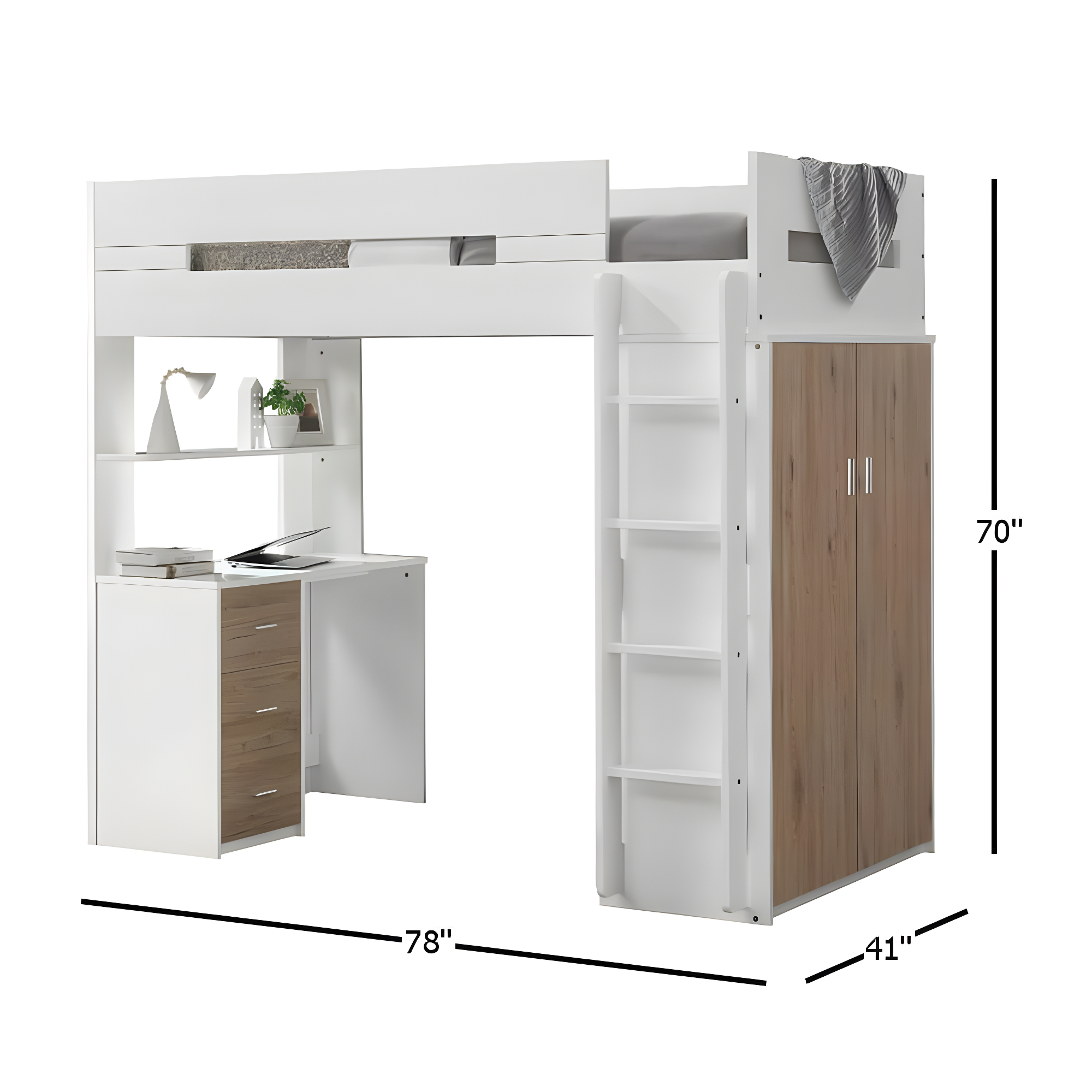 ACME Nerice Twin Loft Bed with Desk and Wardrobe in White, Multiple Colors