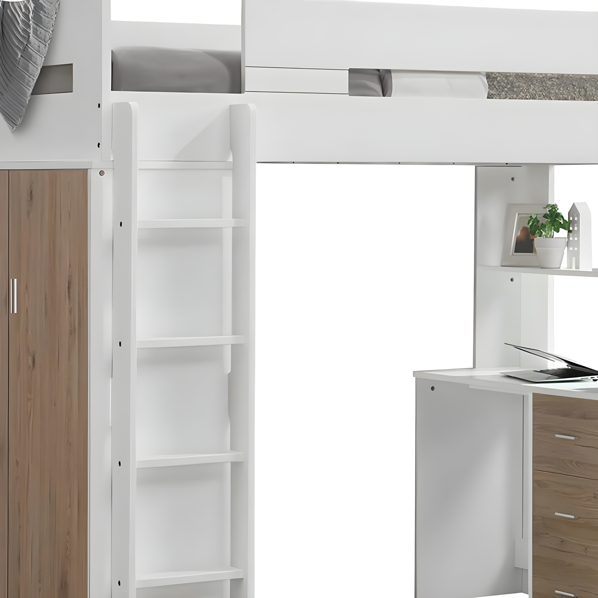 ACME Nerice Twin Loft Bed with Desk and Wardrobe in White, Multiple Colors