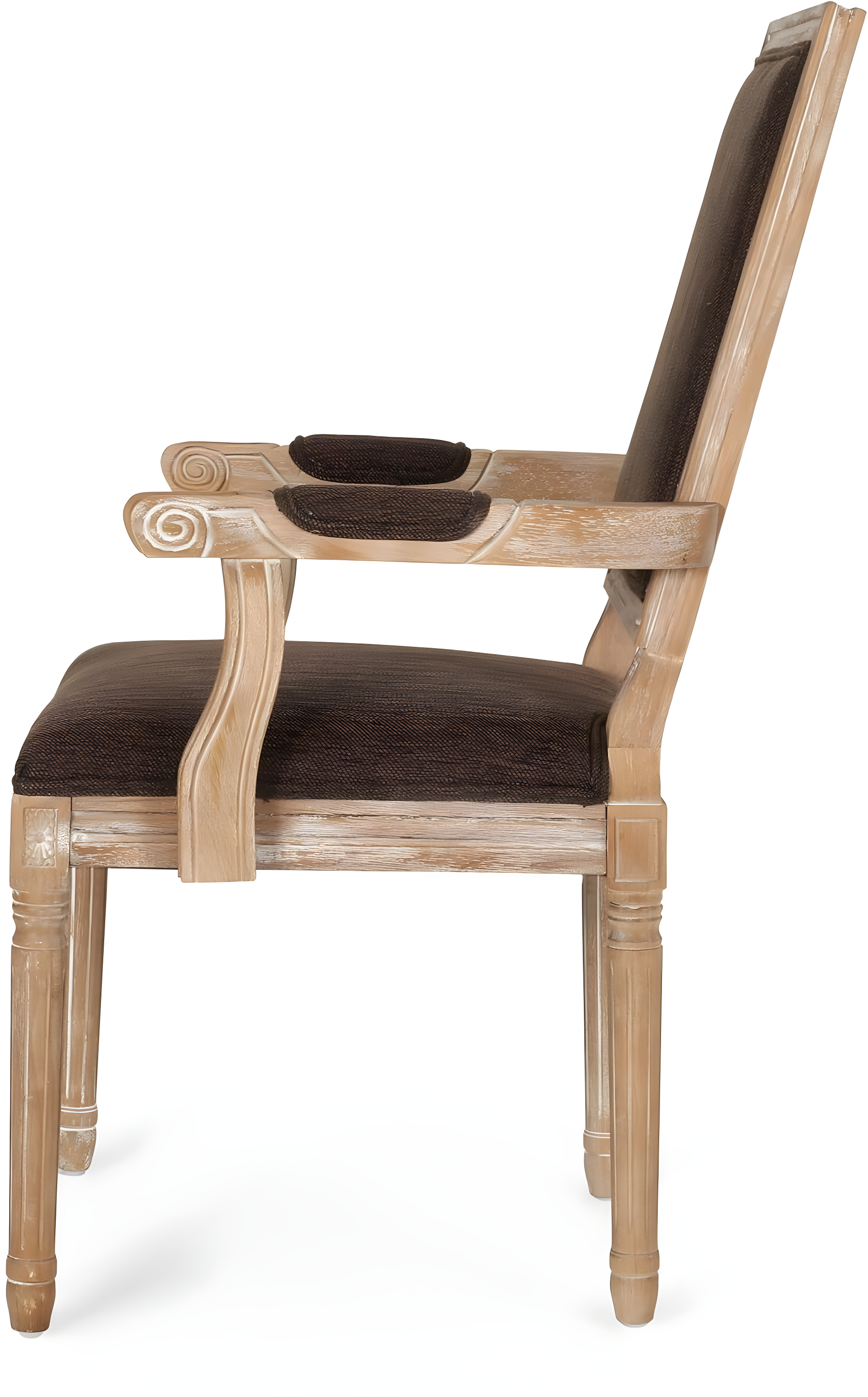 Antique French Country Weathered Wood Upholstered Arm Chair