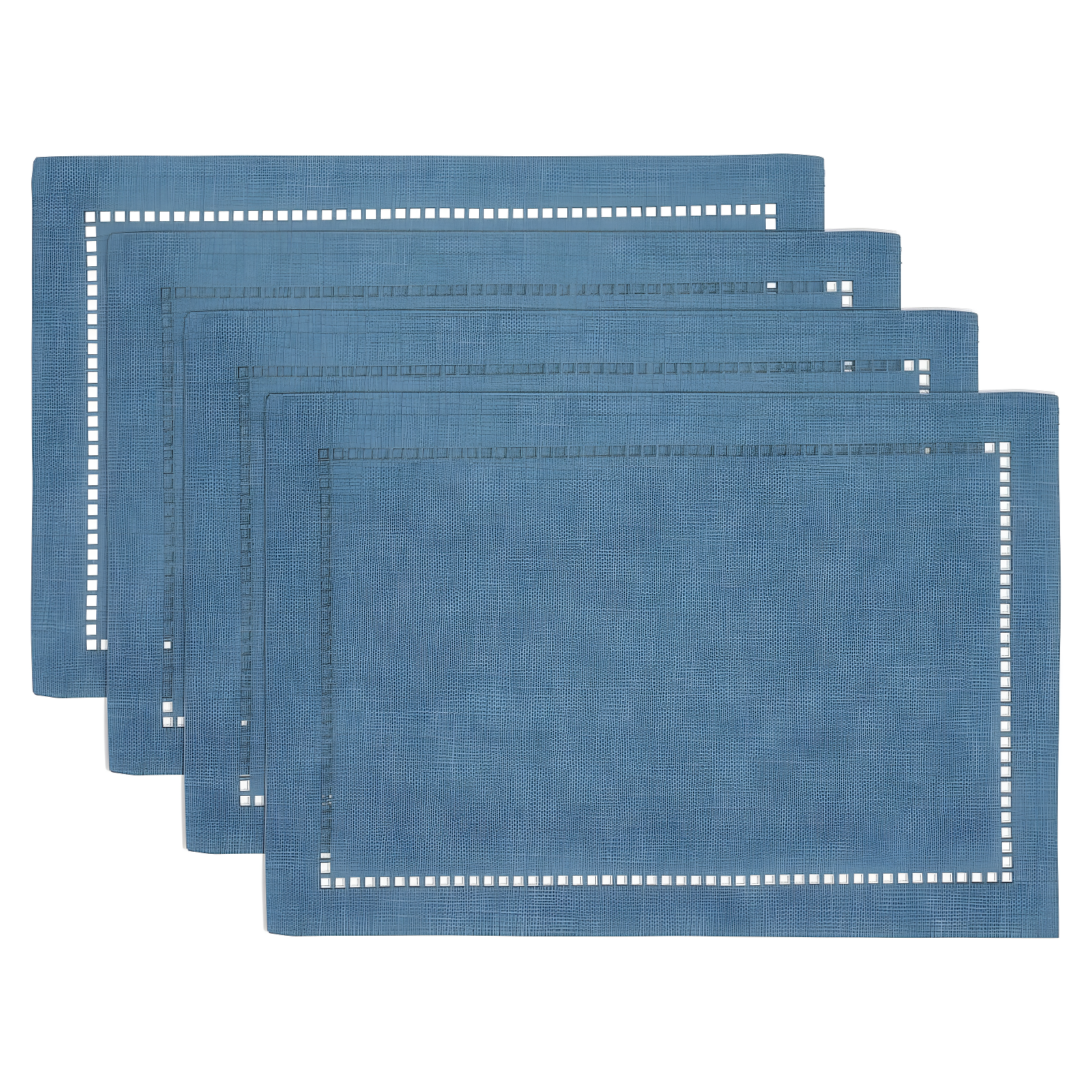 Saro Lifestyle Placemats With Laser-Cut Hemstitch Design, Denim, (Set of 4 pcs)