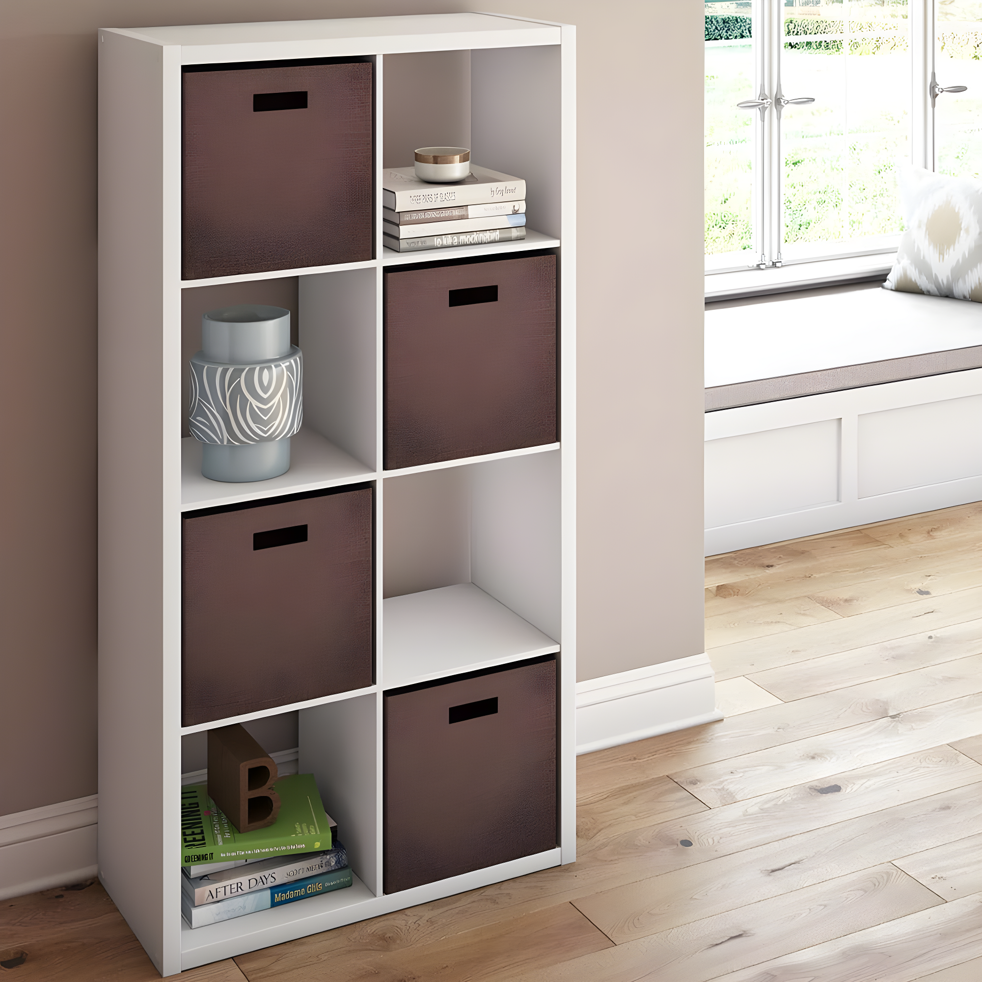 ClosetMaid 4583 Heavy Duty Decorative Bookcase Open Back 8-Cube Storage Organizer in White with Hardware for Closet, Office, or Toys