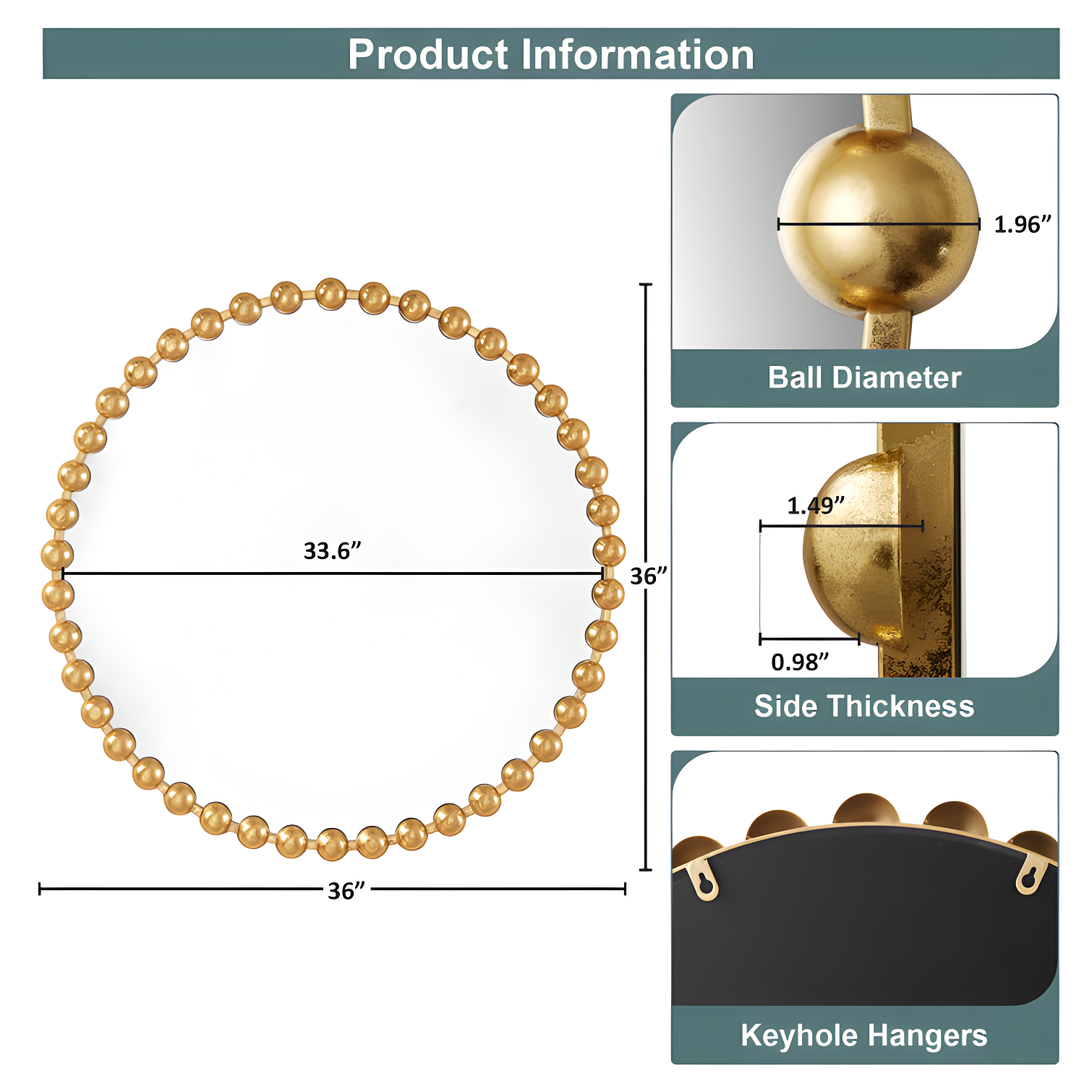 Marlowe Beaded Round Metal Wall Mirror