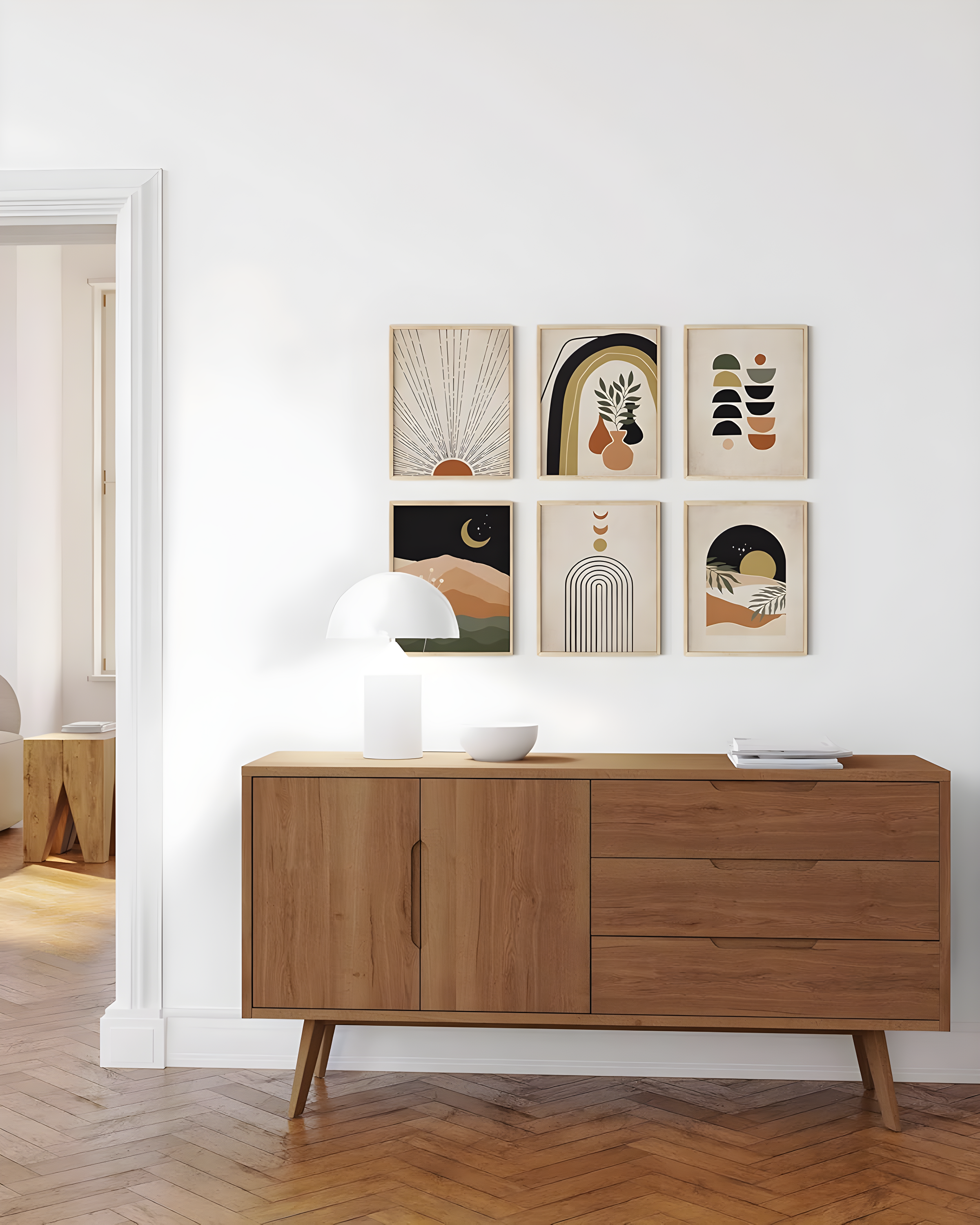 Haus and Hues Mid Century Modern Wall Art Set of 6 - Boho Poster Terracotta Wall Decor Midcentury Modern Decor Wall Art Mid Century Modern Terra Cotta Wall Art Boho Prints, 8 inch x10 inch UNFRAMED