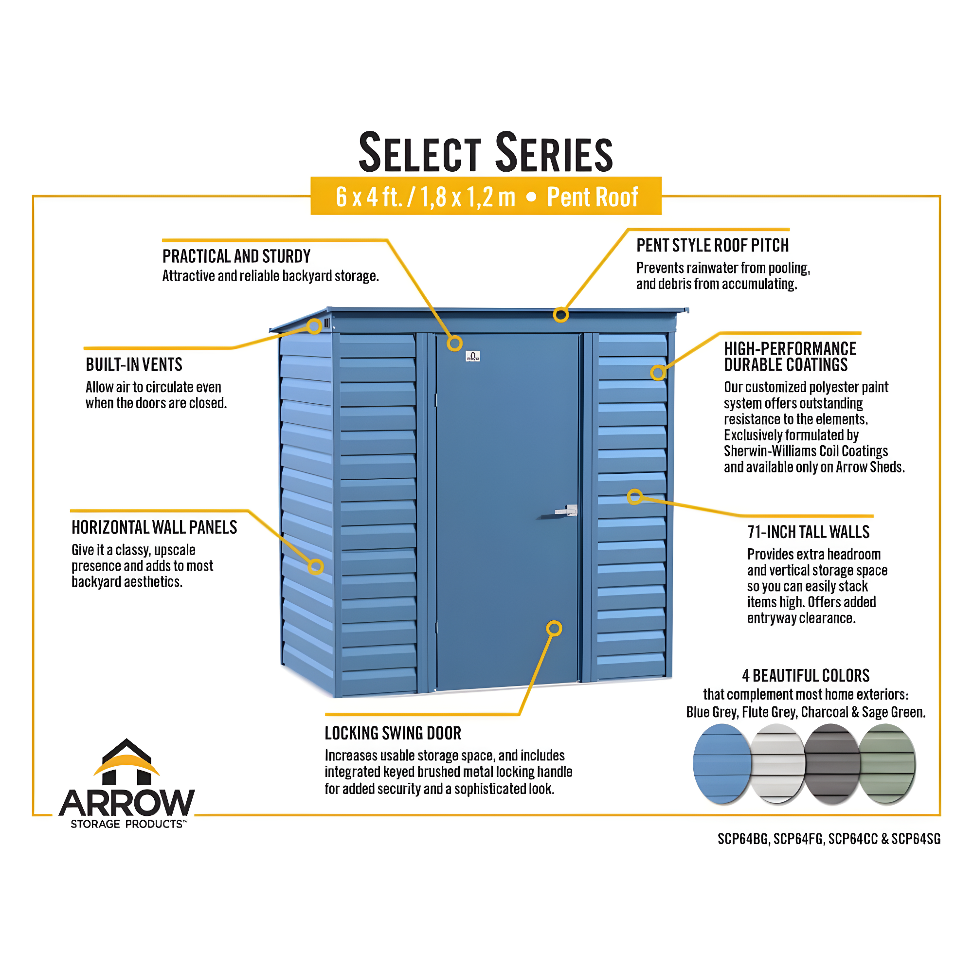 Arrow 6 ft. W x 4 ft. D Steel Horizontal Storage Shed