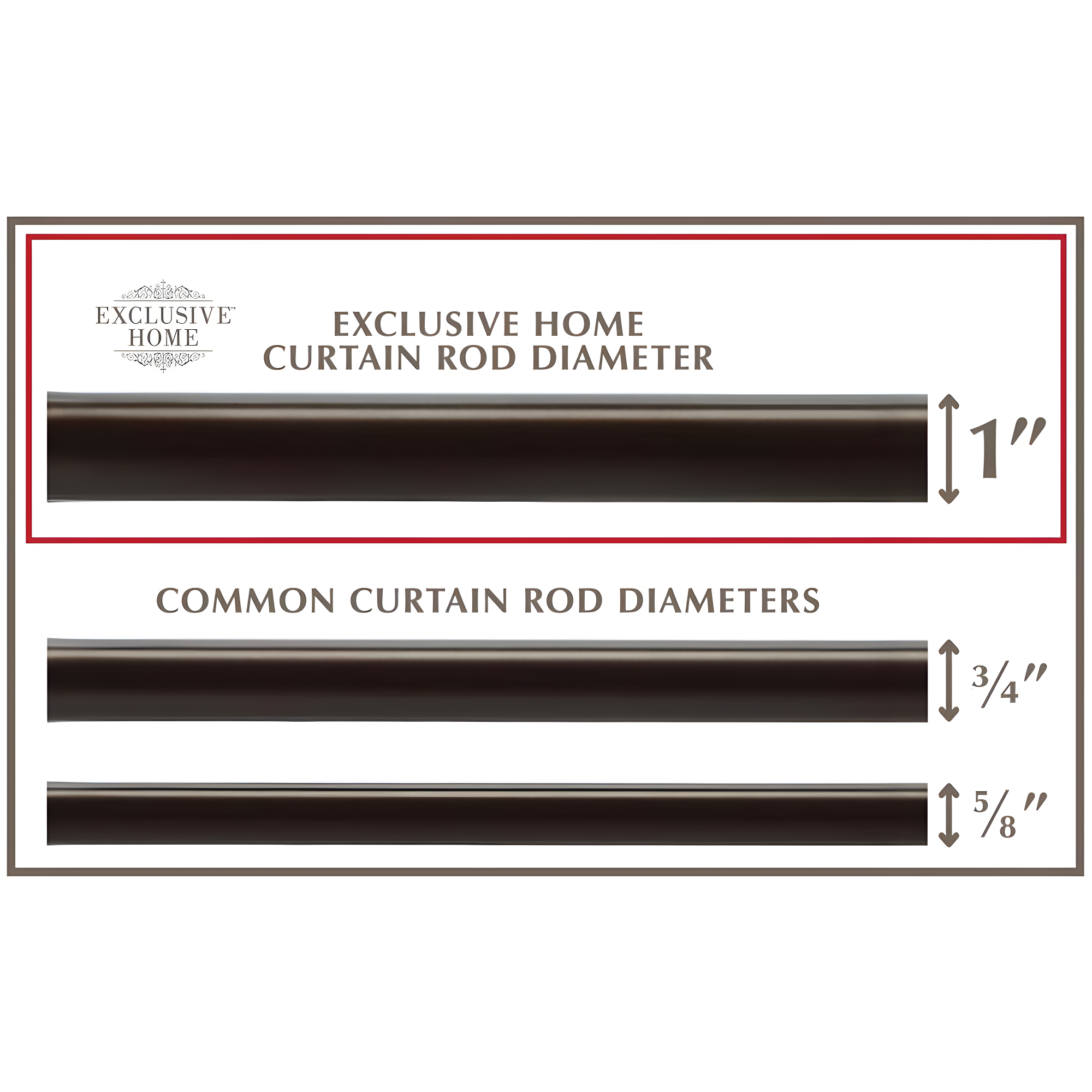 EXCLUSIVE HOME Rope Knot 1" Curtain Rod and Coordinating Finial Set, Matte Bronze, Adjustable 66"-120"