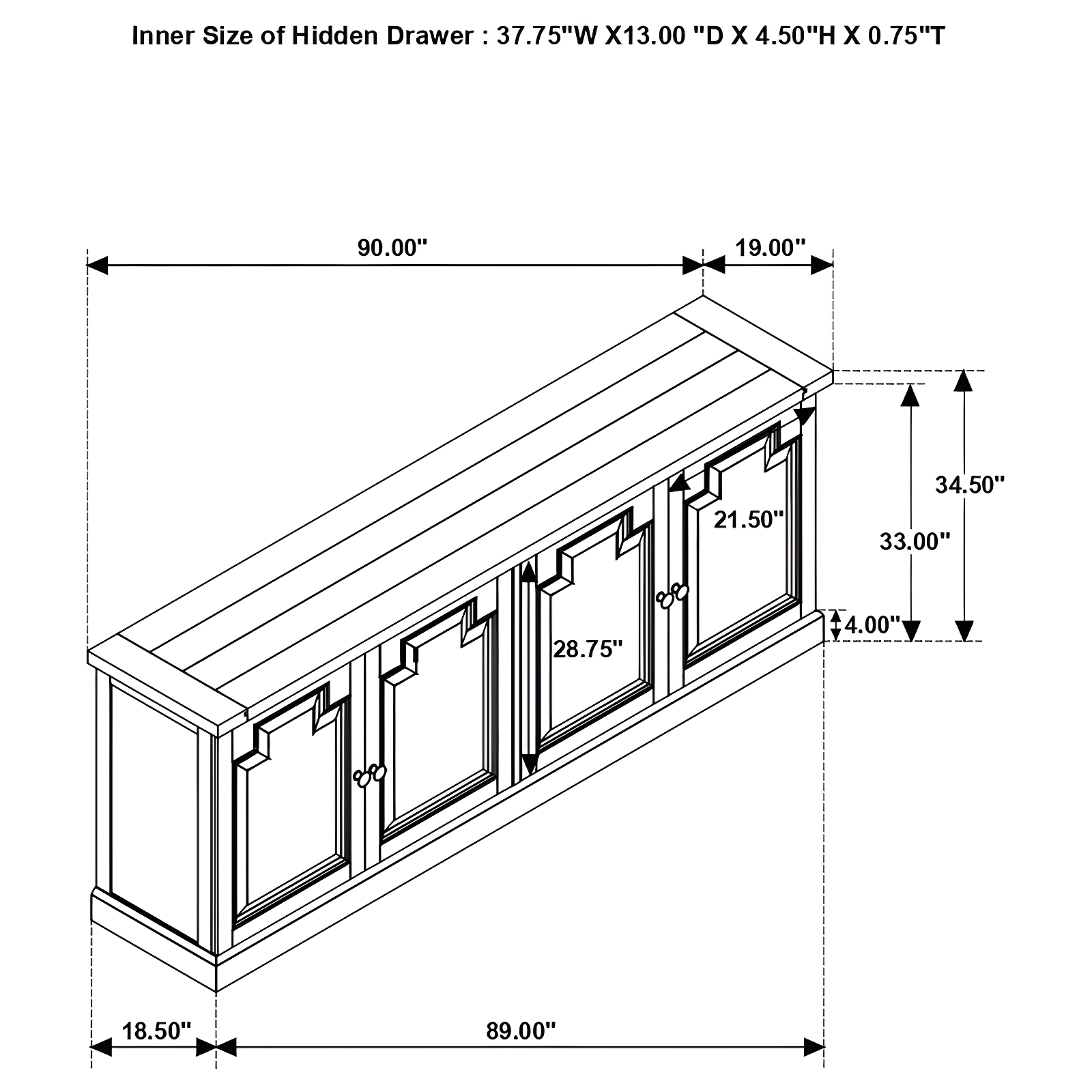 4-door Dining Sideboard Buffet Distressed Black