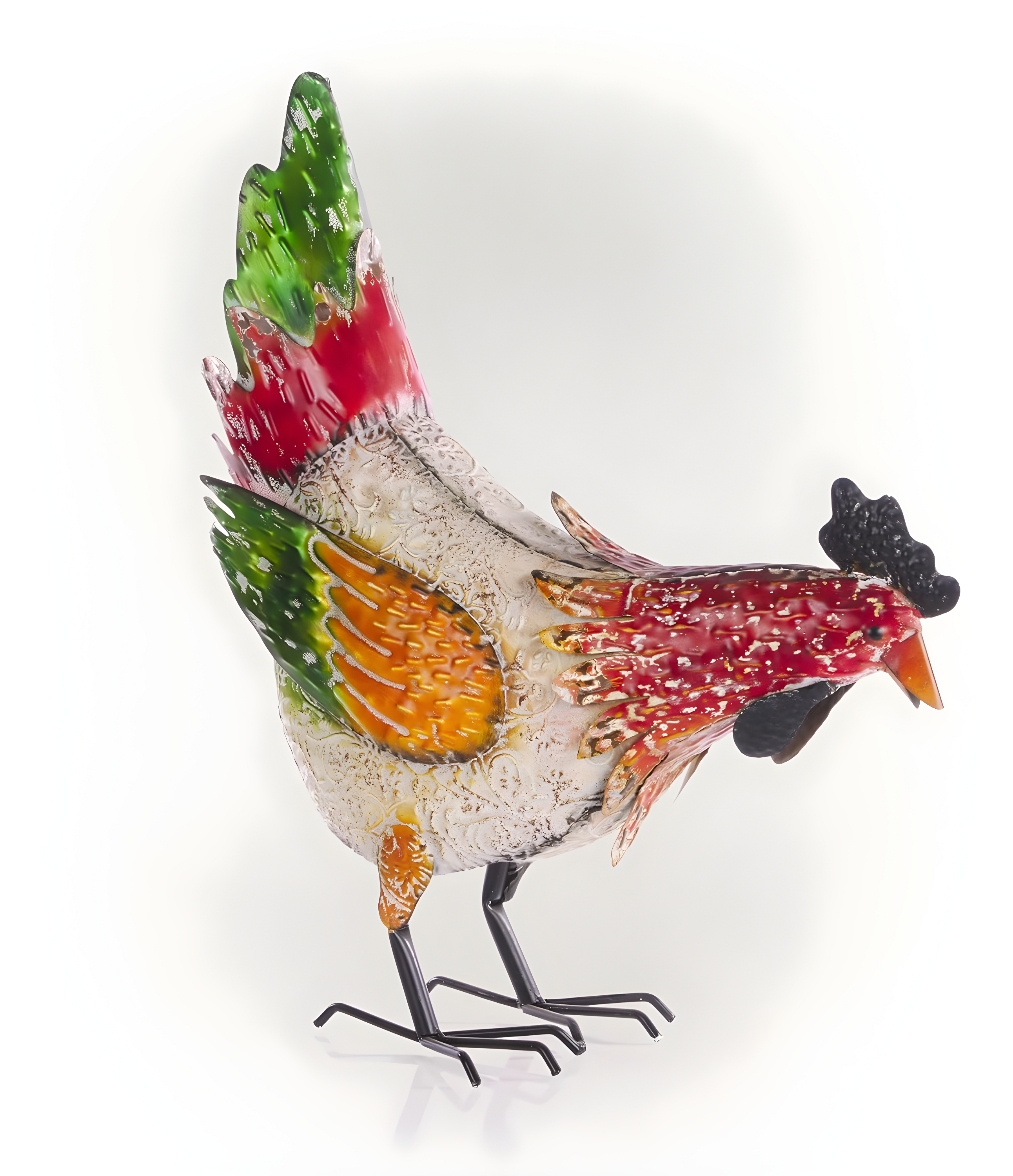 21" Multicolor Metal Pecking Hen Lawn Decoration