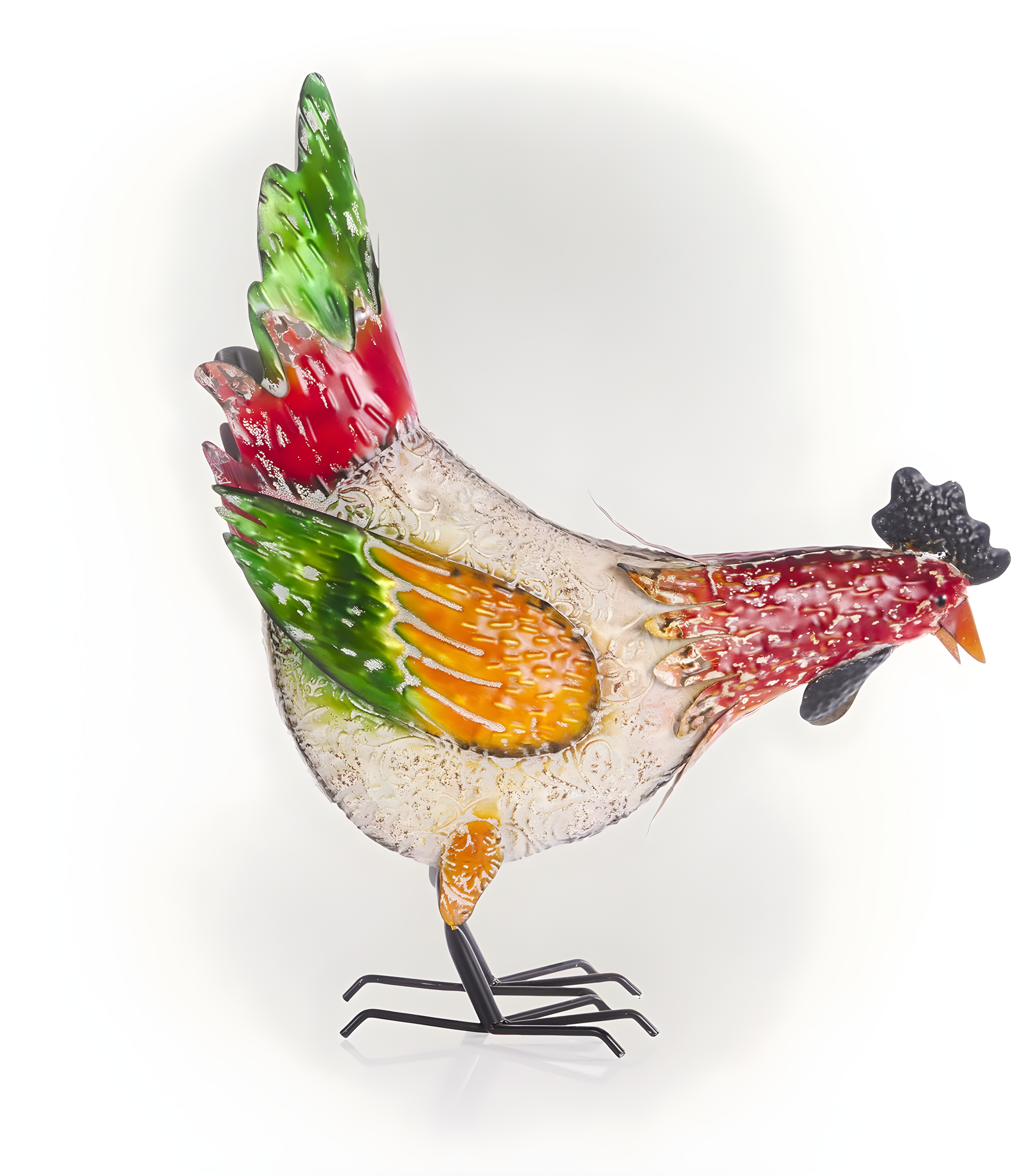 21" Multicolor Metal Pecking Hen Lawn Decoration